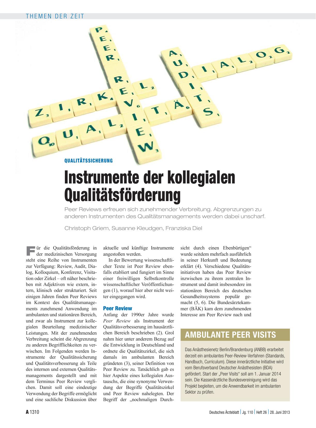 Vorschauseite 1: Qualitätssicherung: Instrumente der kollegialen Qualitätsförderung