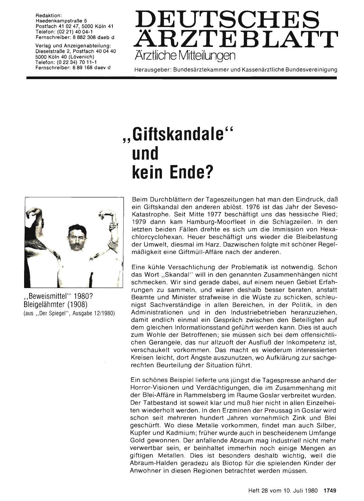 Vorschauseite 1: „Giftskandale“ und kein Ende?