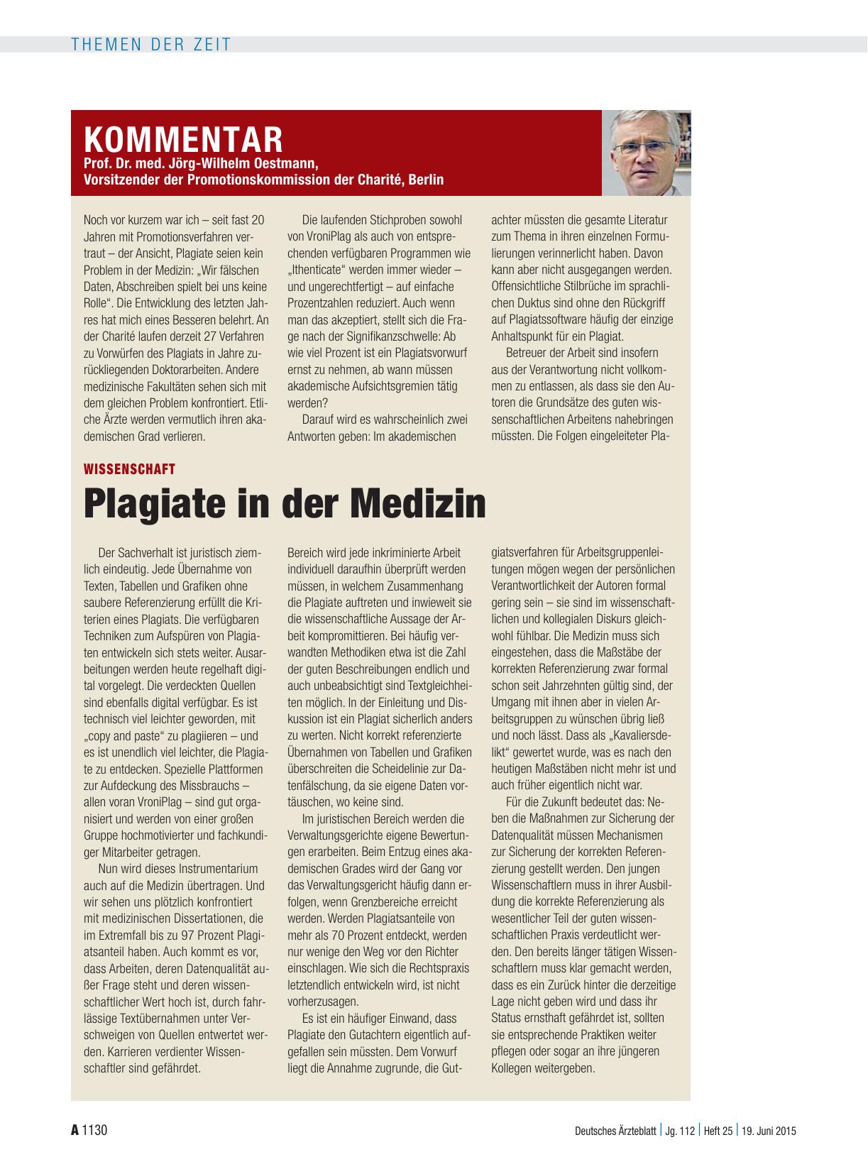 Vorschauseite 1: Wissenschaft: Plagiate in der Medizin