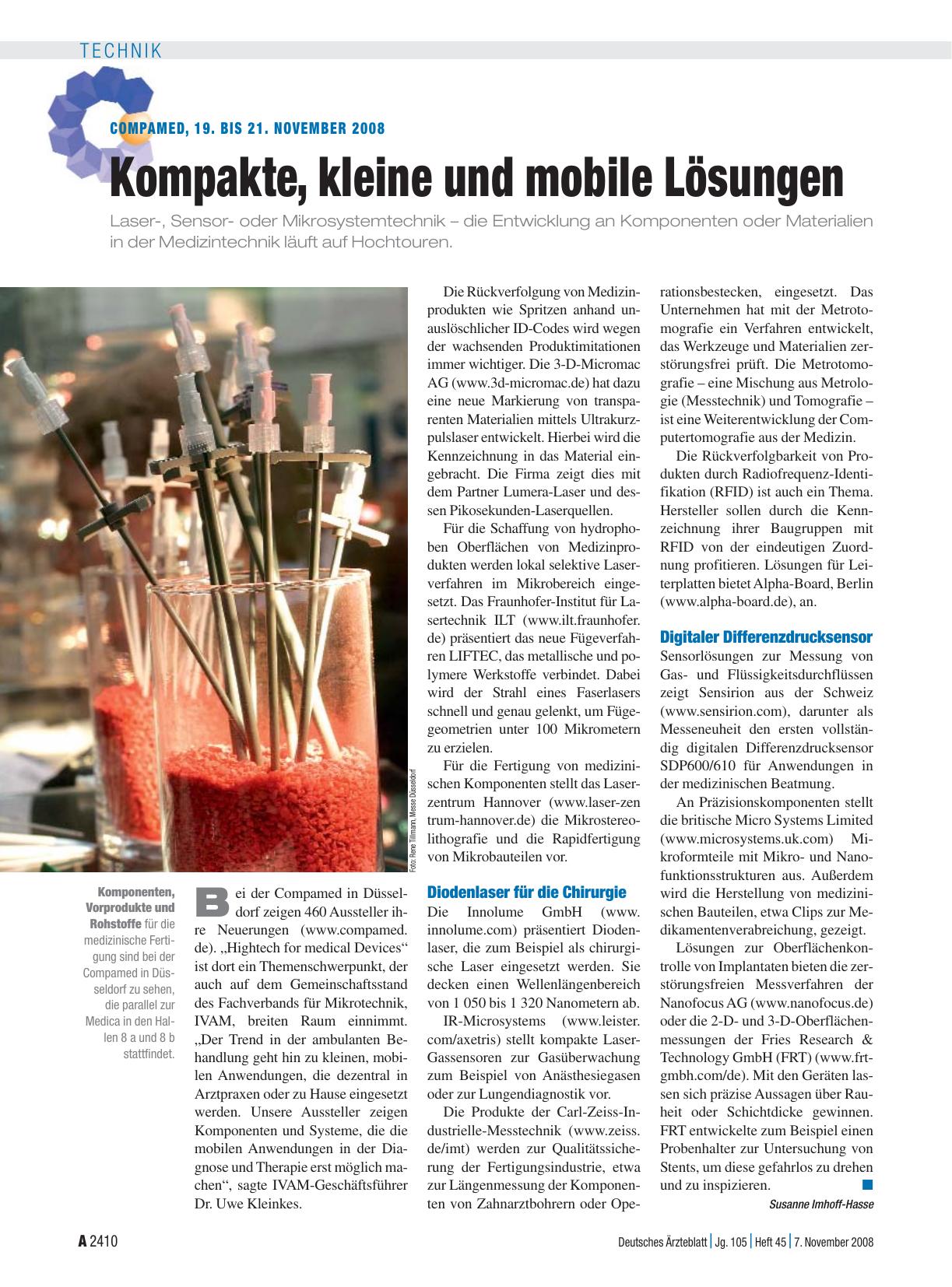 Vorschauseite 1: Compamed, 19. bis 21. November 2008: Kompakte, kleine und mobile Lösungen