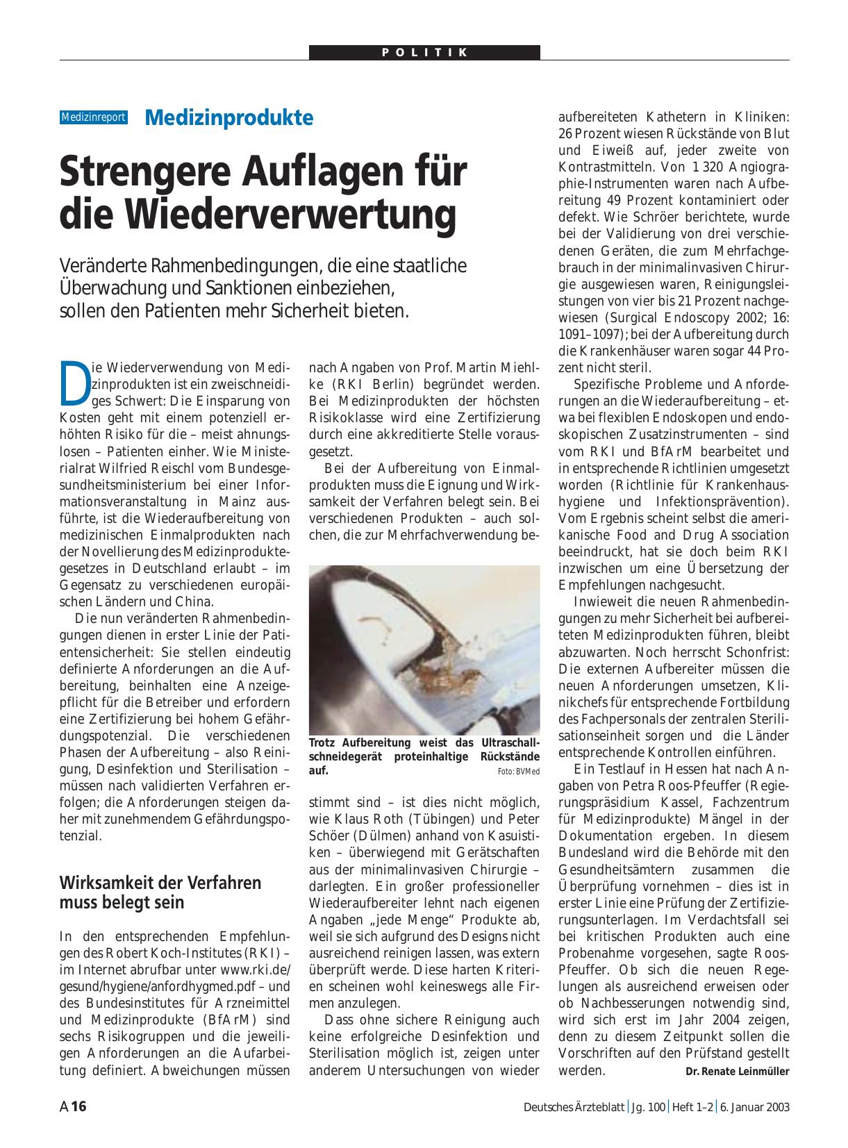 Vorschauseite 1: Medizinprodukte: Strengere Auflagen für die Wiederverwertung