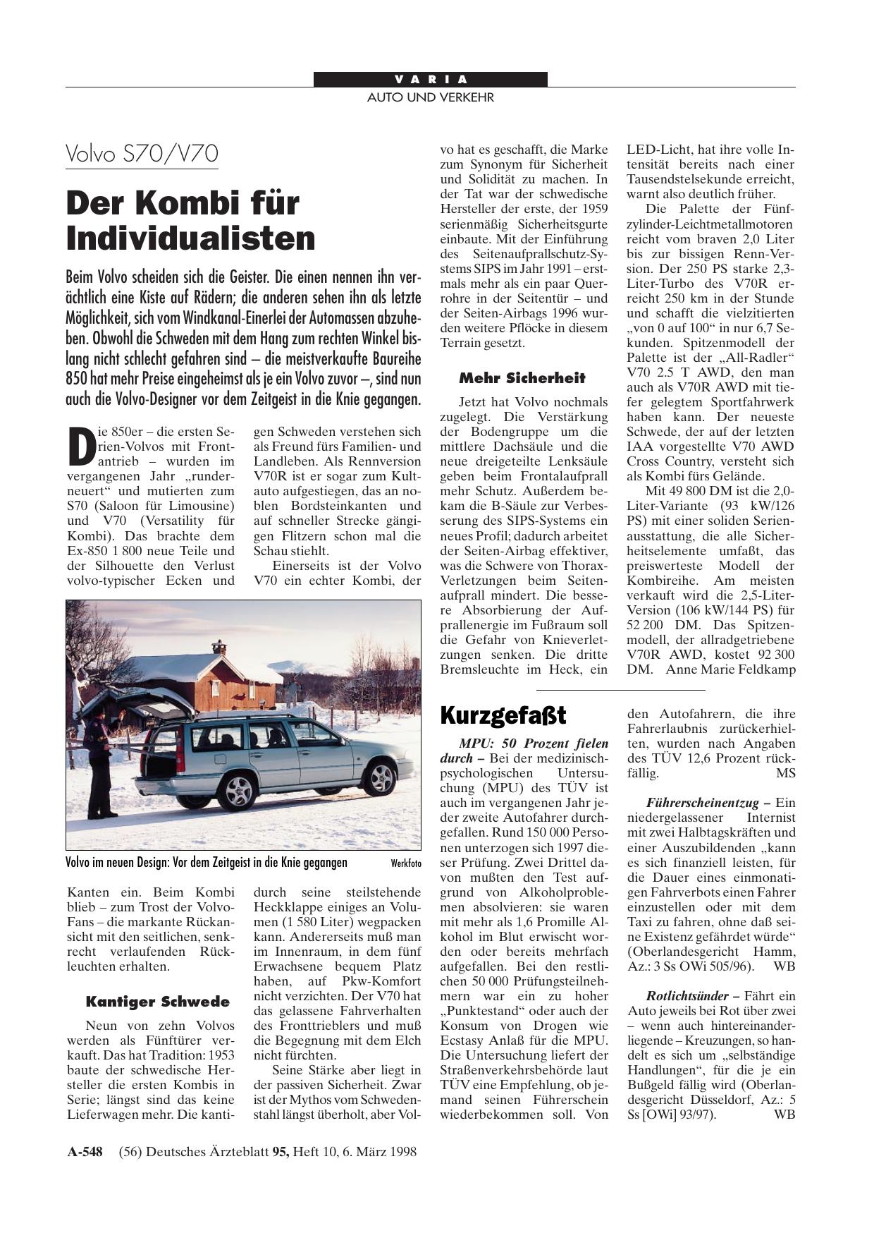Vorschauseite 1: Volvo S70/V70: Der Kombi für Individualisten