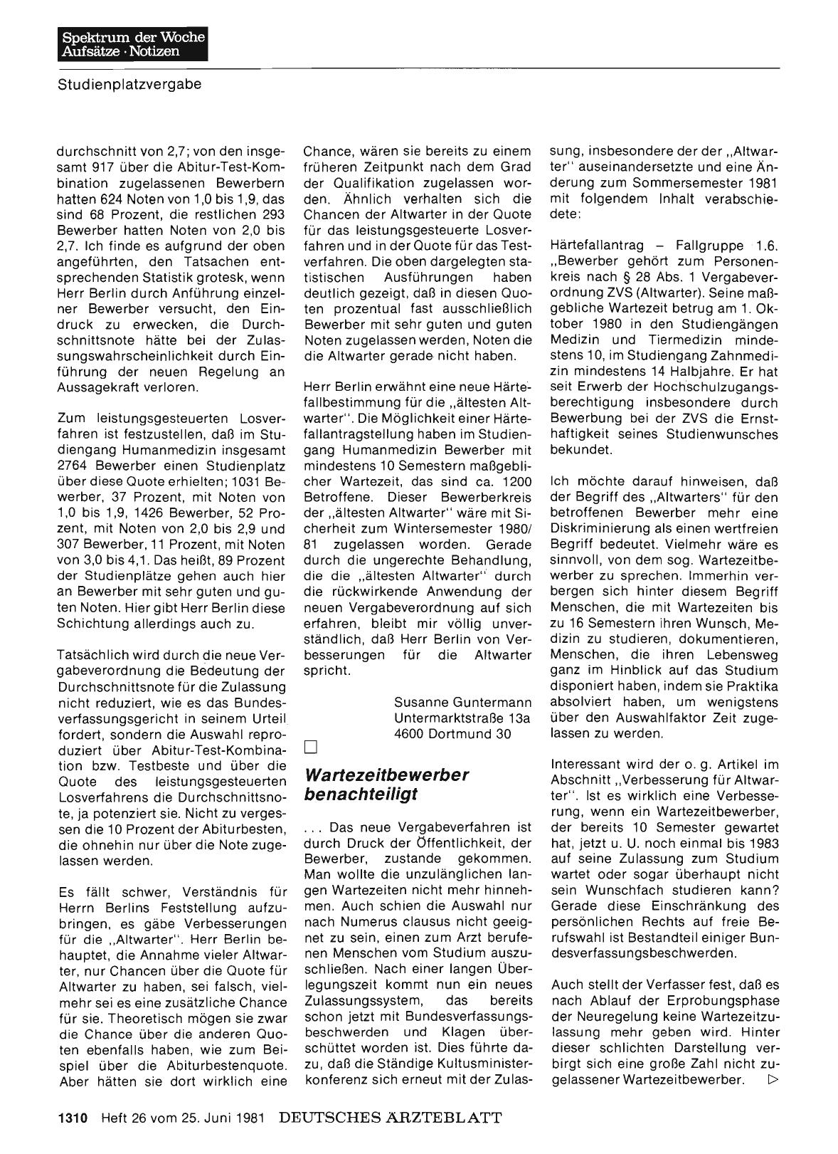 Vorschauseite 1: Studienplatzvergabe - die neuen Bestimmungen: Wartezeitbewerber benachteiligt