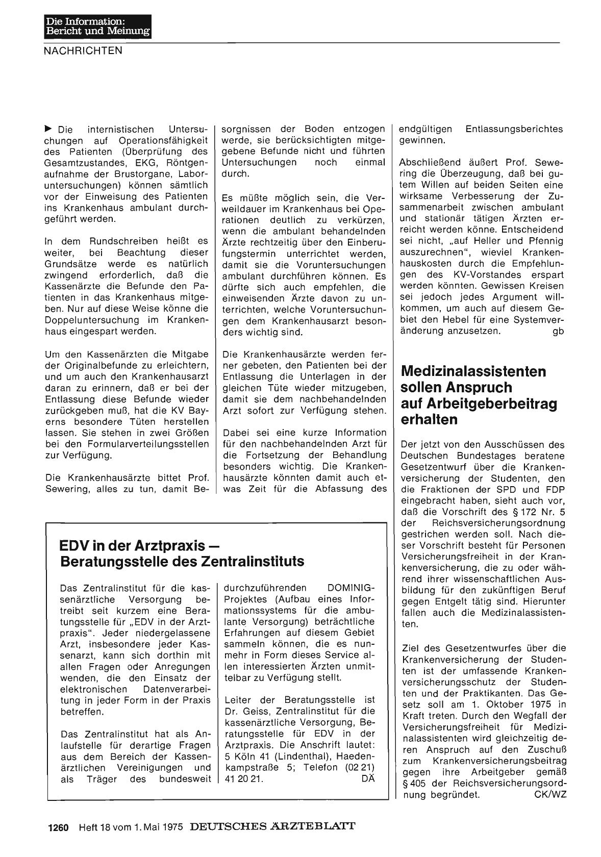Vorschauseite 1: Medizinalassistenten sollen Anspruch auf Arbeitgeberbeitrag erhalten