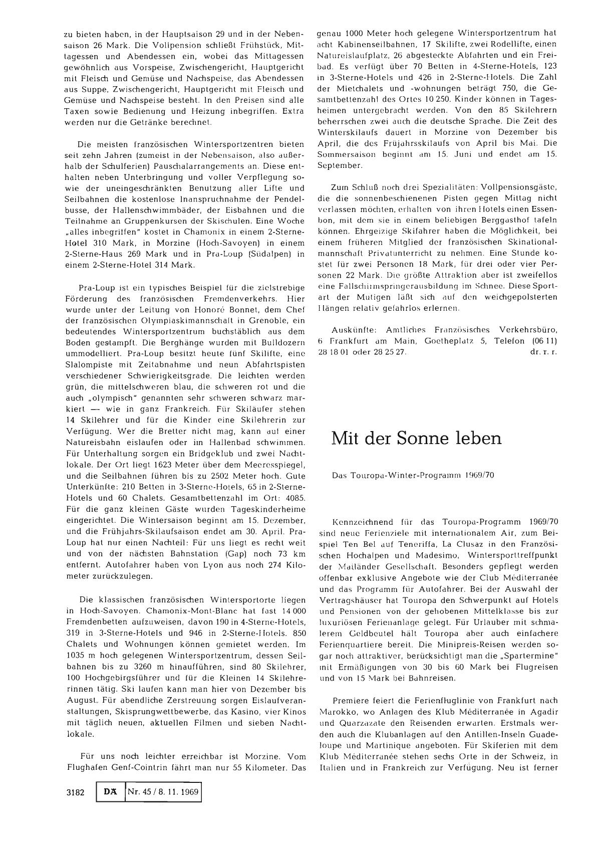 Vorschauseite 1: Mit der Sonne leben: Das Touropa-Winter-Programm 1969/70