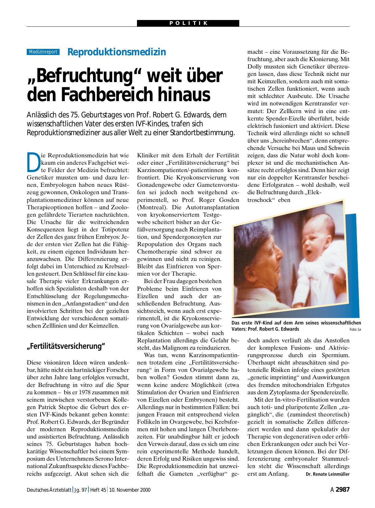 Vorschauseite 1: Reproduktionsmedizin: „Befruchtung“ weit über den Fachbereich hinaus