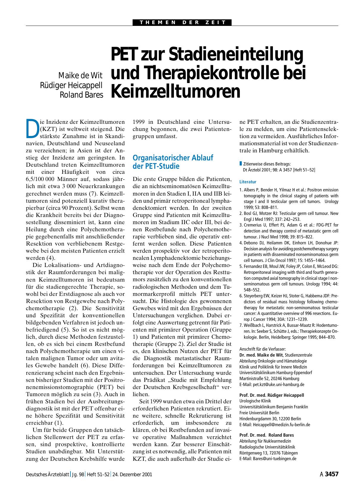 Vorschauseite 1: PET zur Stadieneinteilung und Therapiekontrolle bei Keimzelltumoren