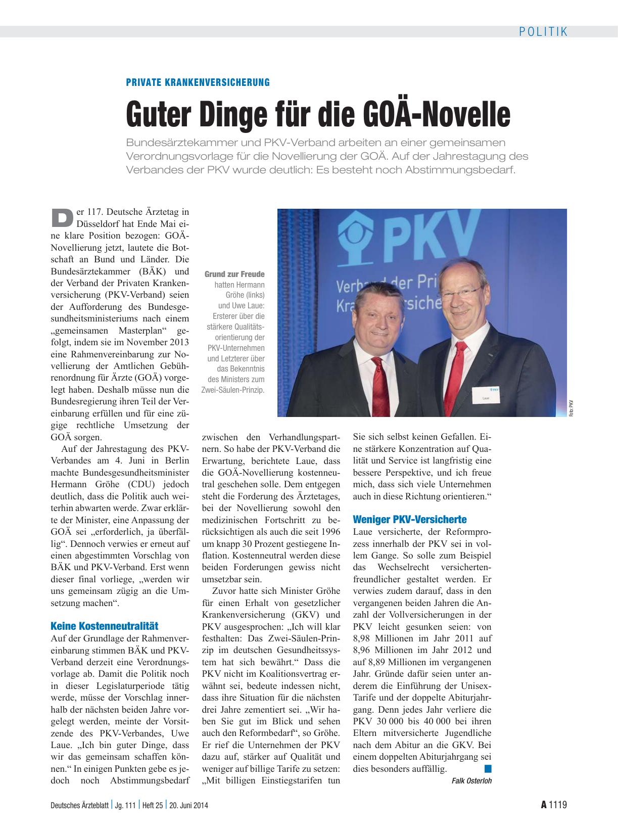 Vorschauseite 1: Private Krankenversicherung: Guter Dinge für die GOÄ-Novelle