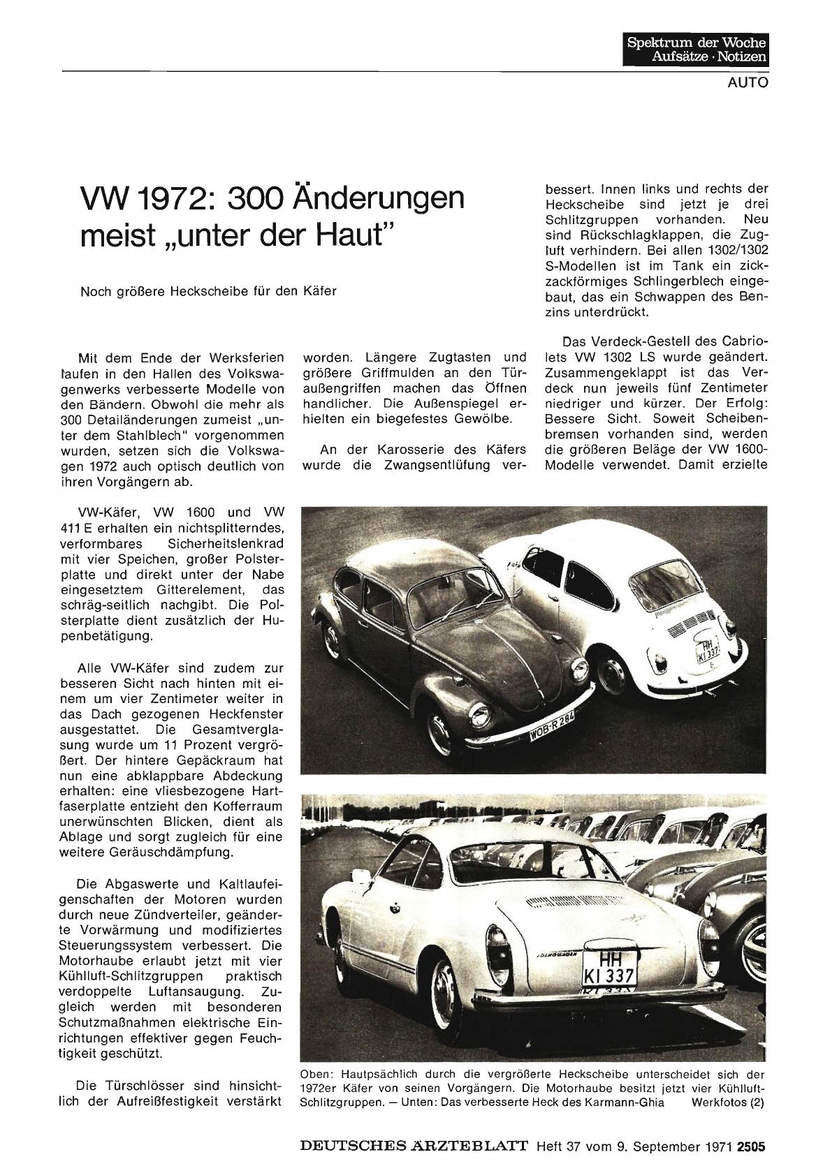 Vorschauseite 1: VW 1972: 300 Änderungen meist „unter der Haut"