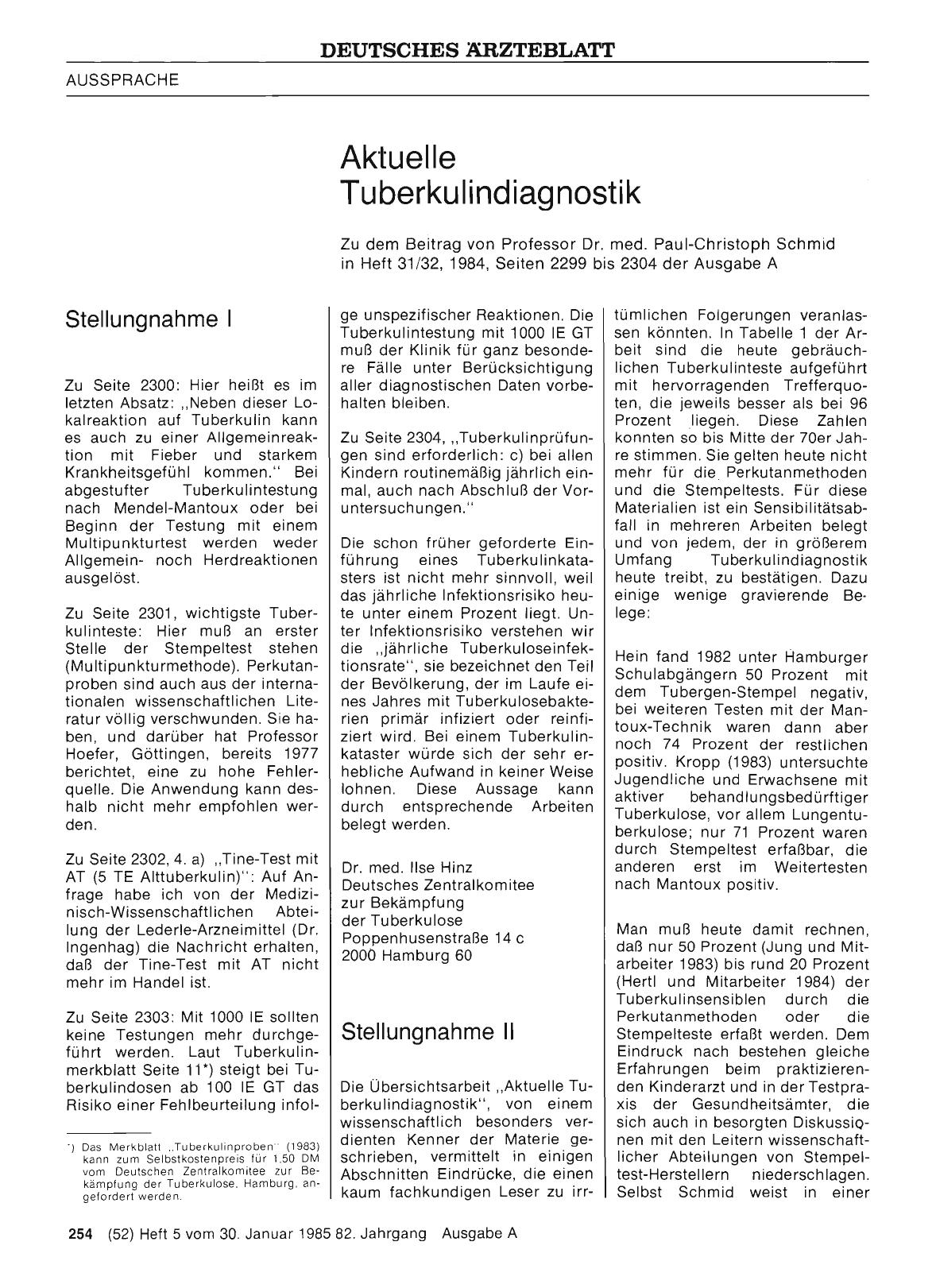 Vorschauseite 1: Aktuelle Tuberkulindiagnostik: Stellungnahme I