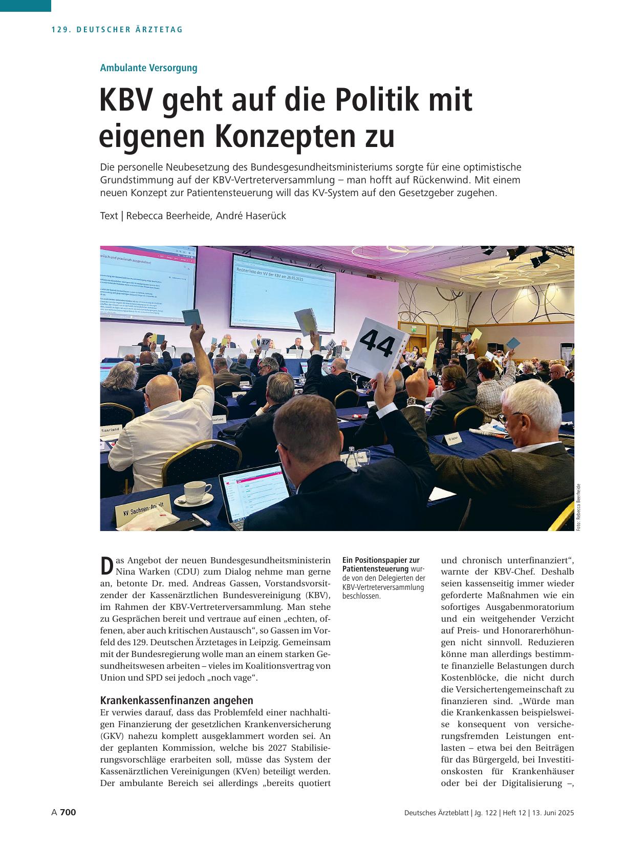 Vorschauseite 1: Ambulante Versorgung: KBV geht auf die Politik mit eigenen Konzepten zu