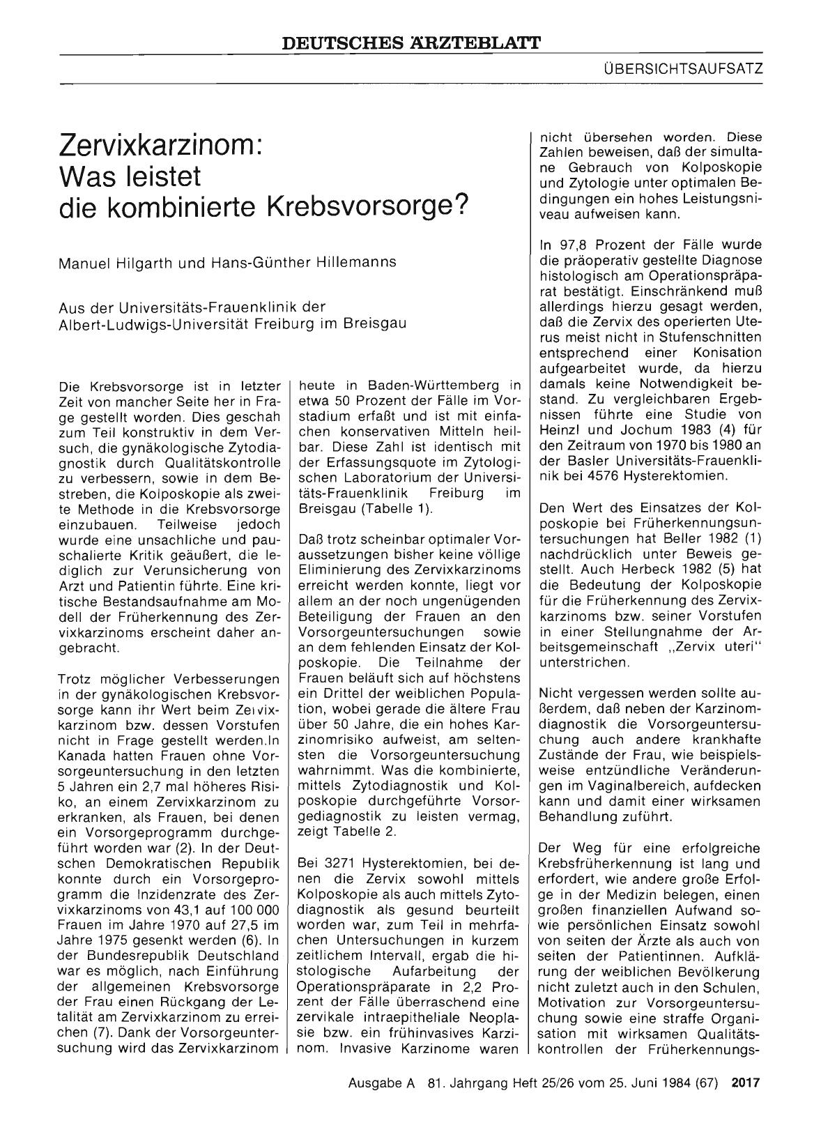 Vorschauseite 1: Zervixkarzinom: Was leistet die kombinierte Krebsvorsorge?