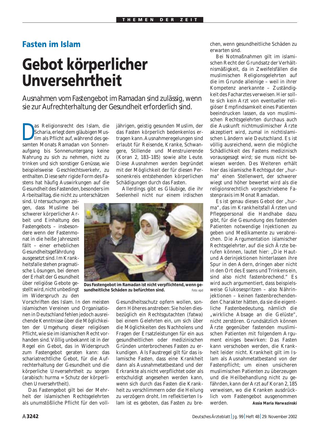 Vorschauseite 1: Fasten im Islam: Gebot körperlicher Unversehrtheit