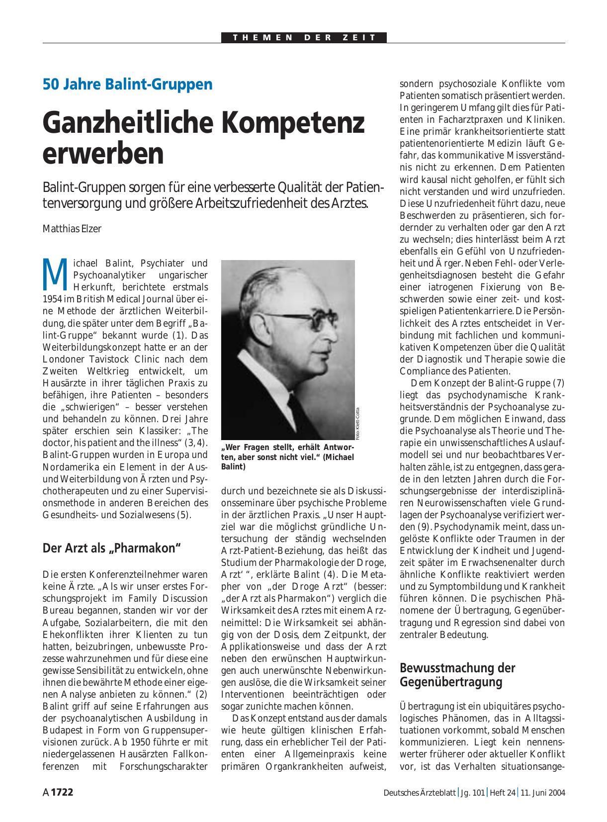 Vorschauseite 1: 50 Jahre Balint-Gruppen: Ganzheitliche Kompetenz erwerben