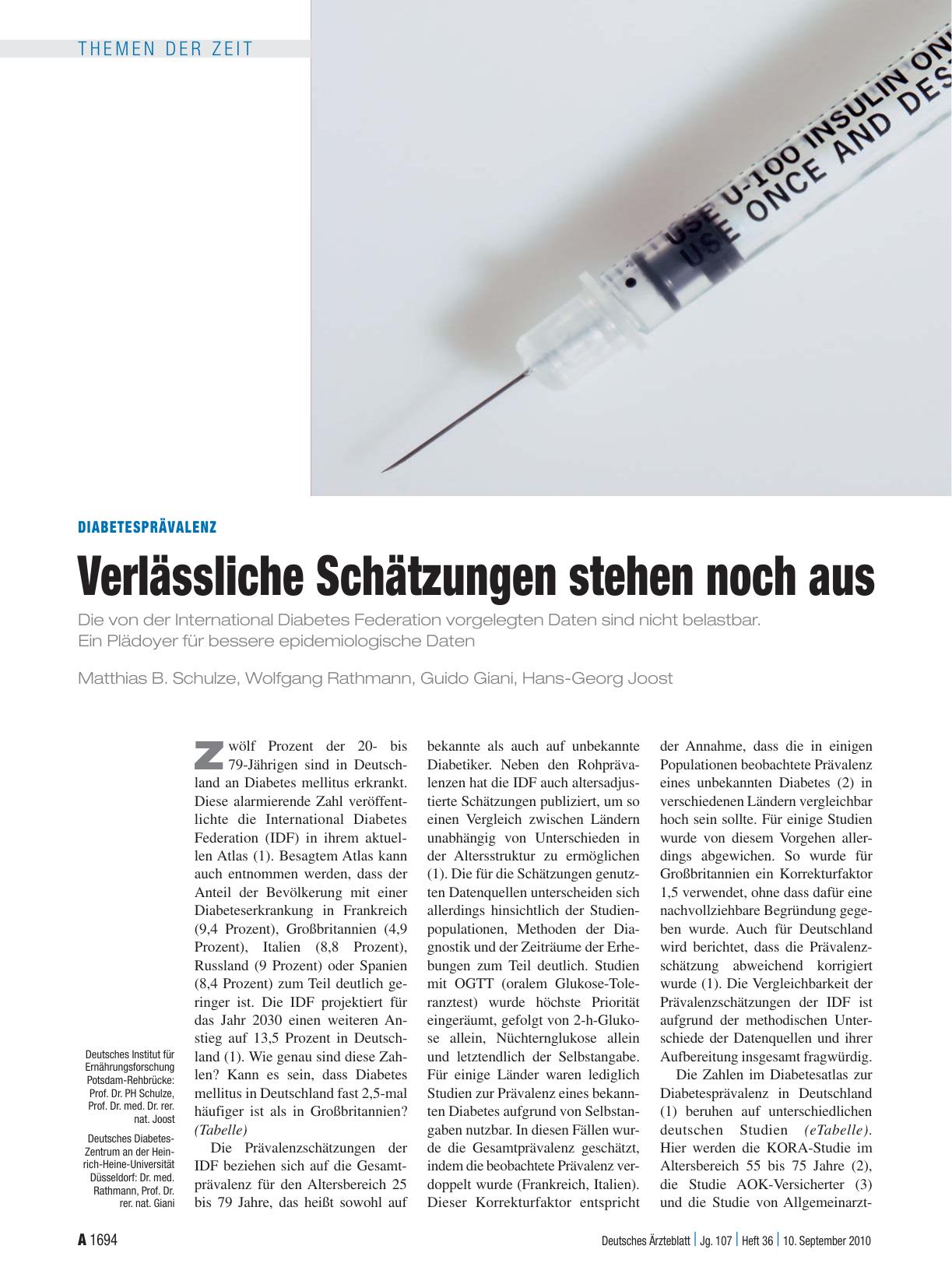 Vorschauseite 1: Diabetesprävalenz: Verlässliche Schätzungen stehen noch aus