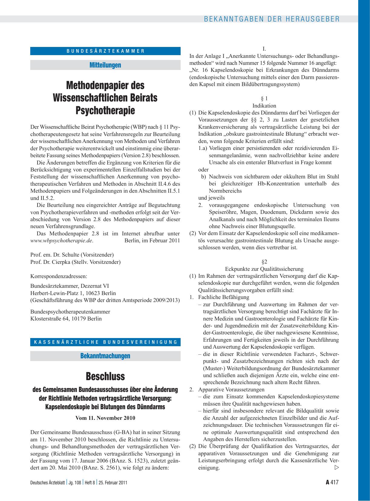 Vorschauseite 1: Methodenpapier des Wissenschaftlichen Beirats Psychotherapie