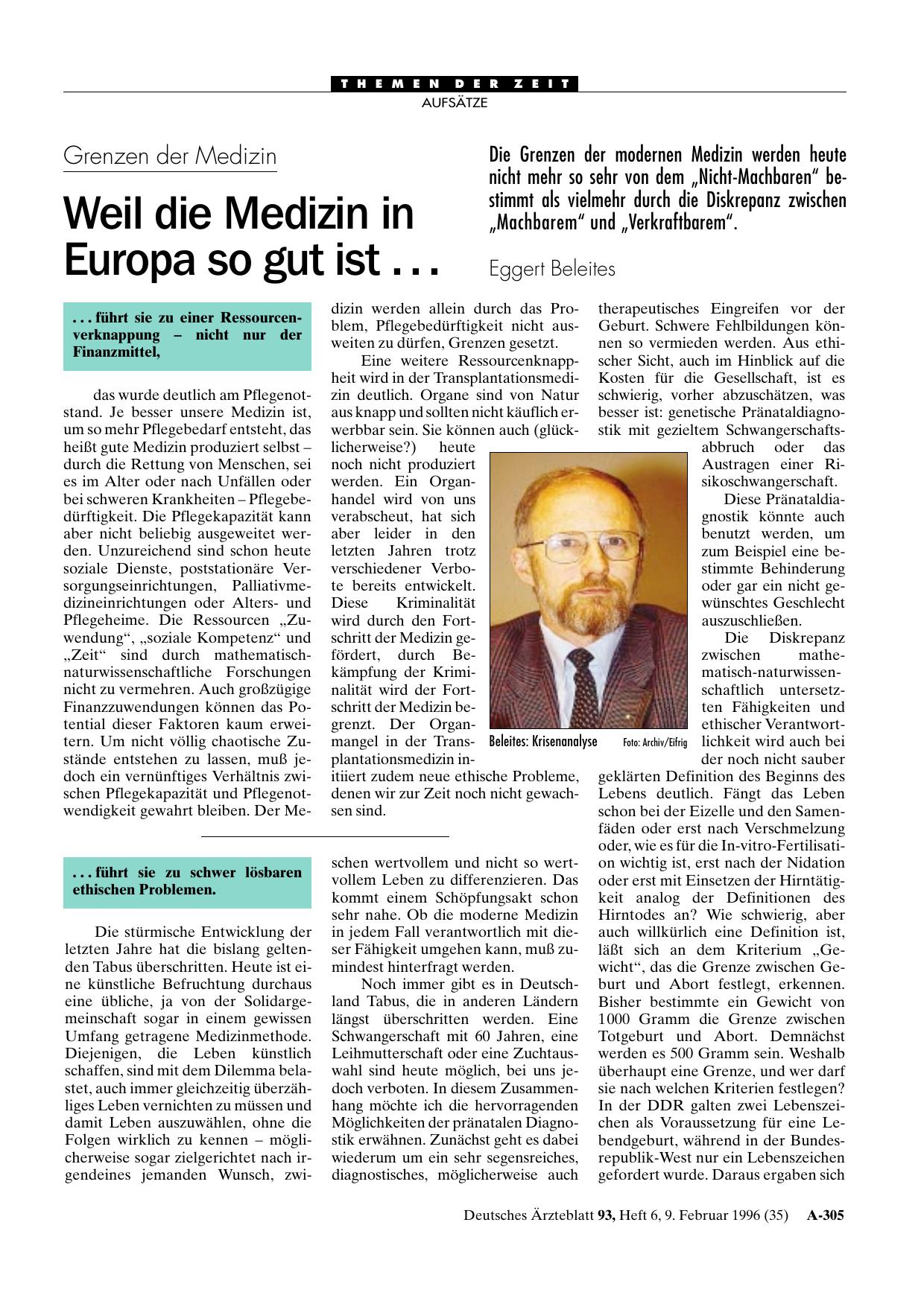 Vorschauseite 1: Grenzen der Medizin: Weil die Medizin in Europa so gut ist. ..