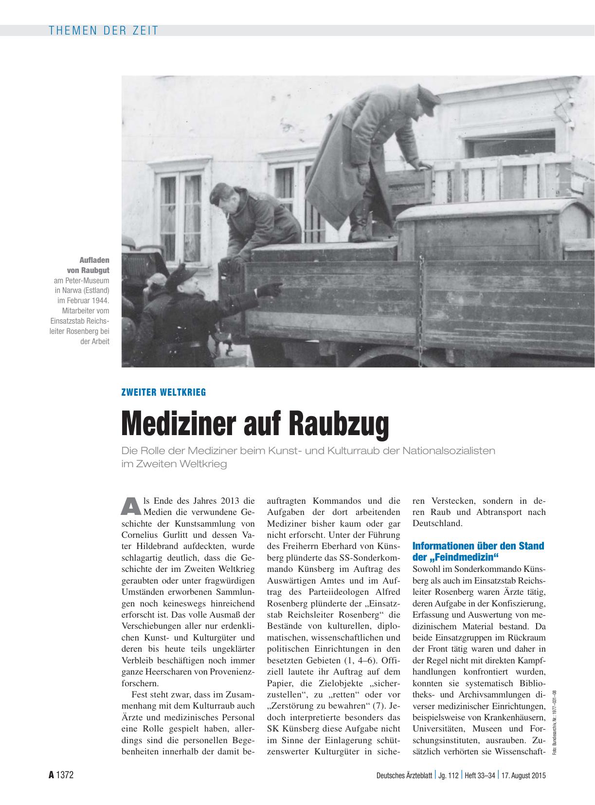 Vorschauseite 1: Zweiter Weltkrieg: Mediziner auf Raubzug
