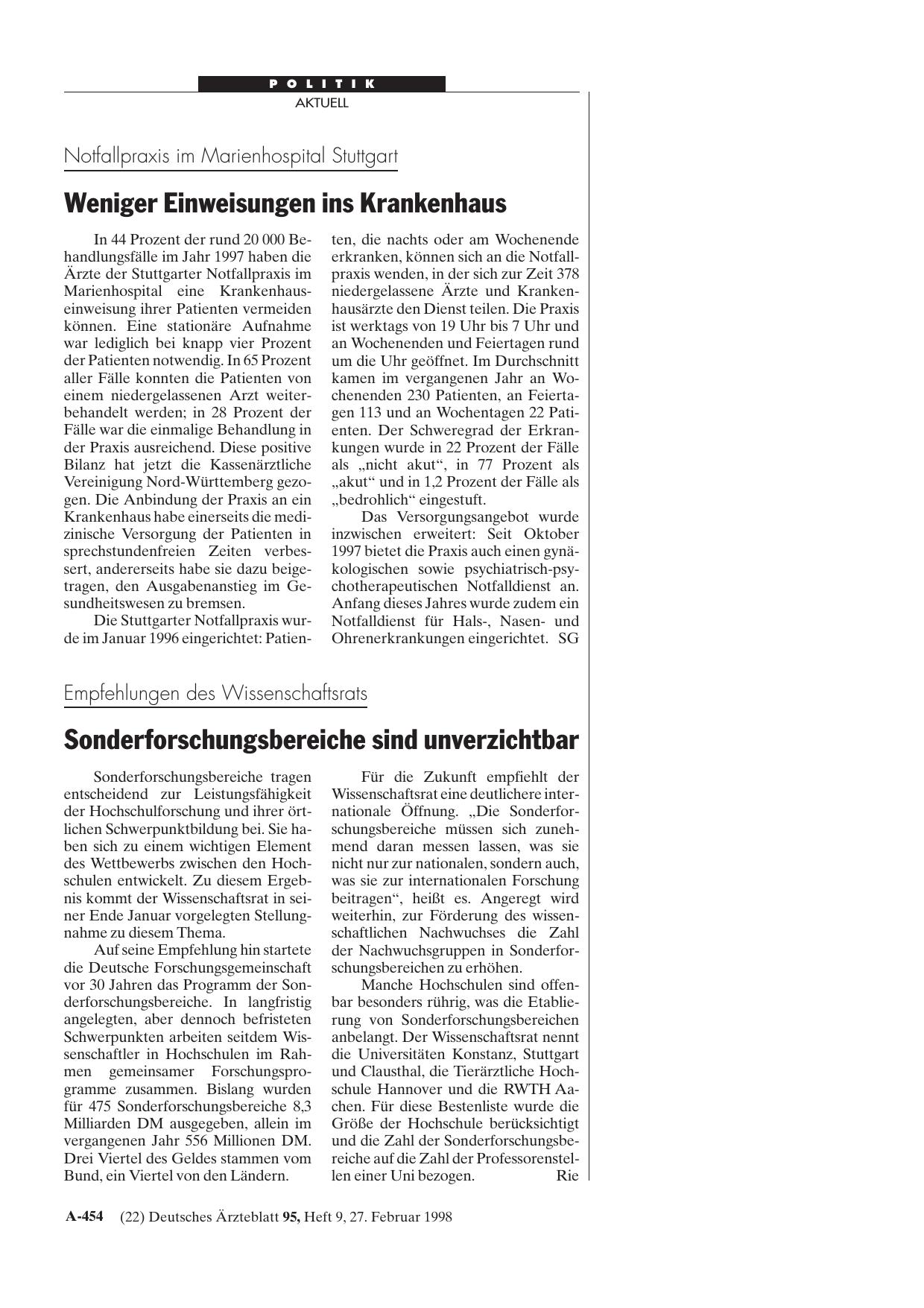 Vorschauseite 1: Notfallpraxis im Marienhospital Stuttgart: Weniger Einweisungen ins Krankenhaus