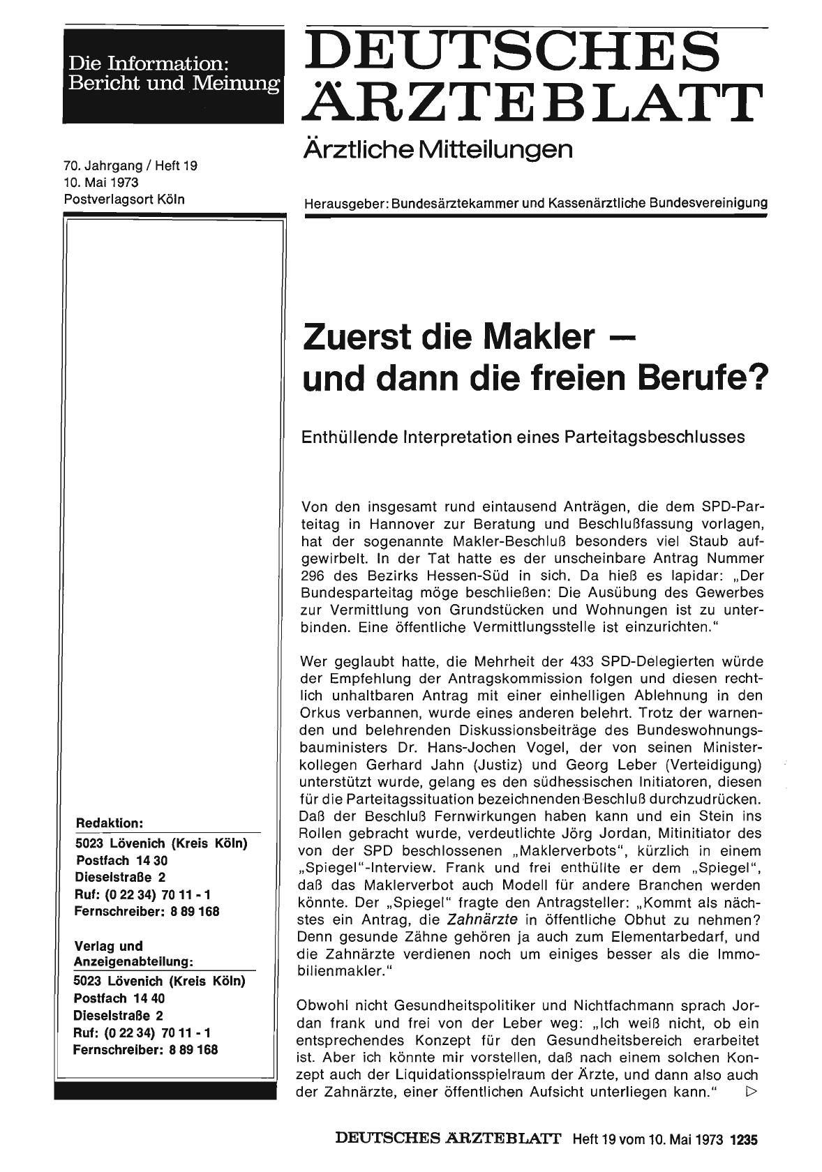 Vorschauseite 1: Zuerst die Makler und dann die freien Berufe? Enthüllende Interpretation eines Parteitagsbeschlusses
