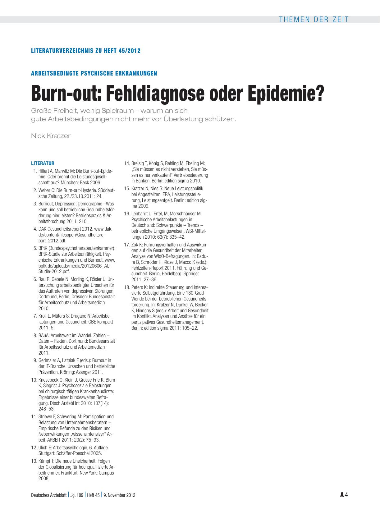 Vorschauseite 4: Arbeitsbedingte psychische Erkrankungen: Burn-out – Fehldiagnose oder Epidemie?