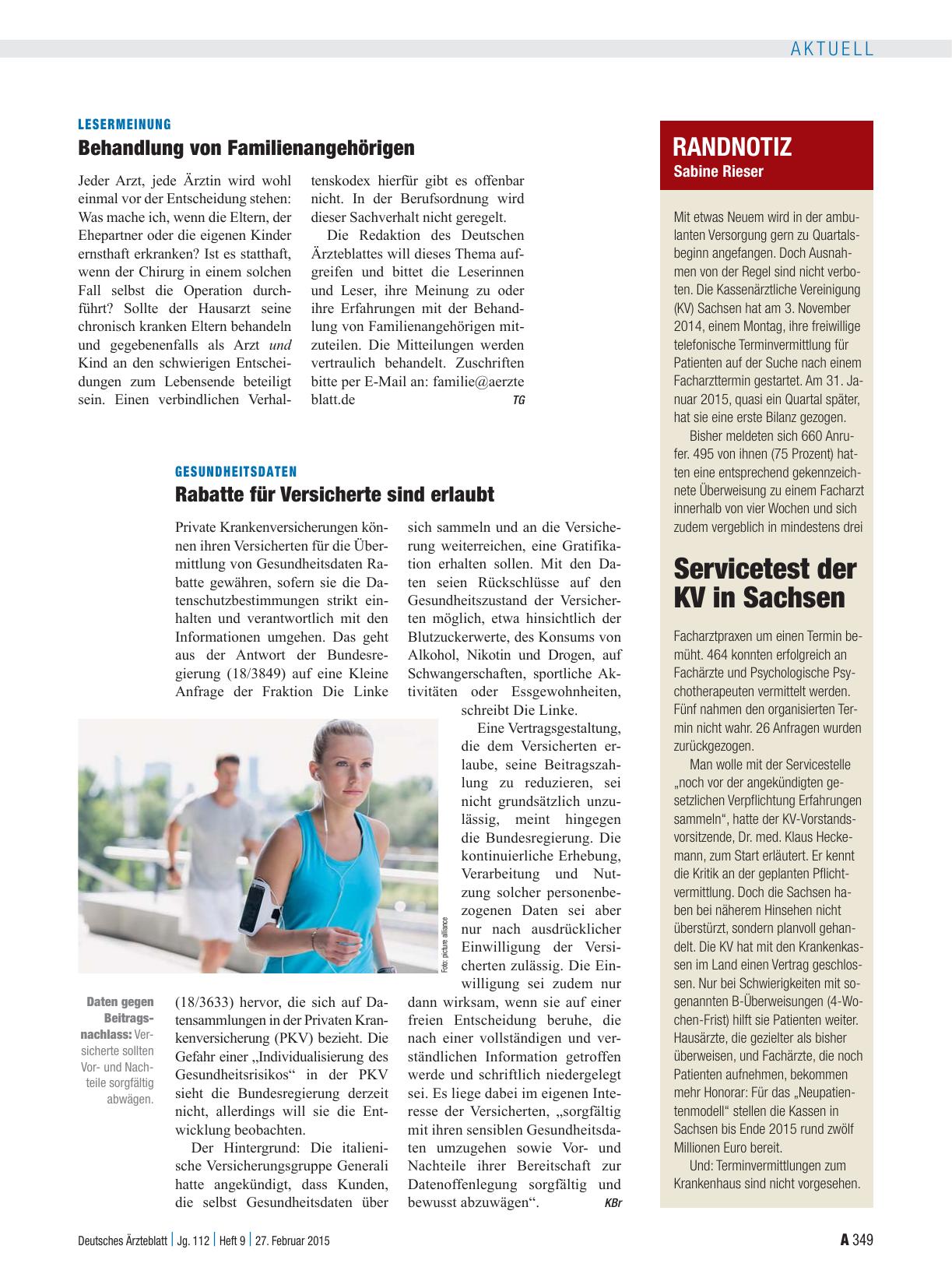 Vorschauseite 1: Lesermeinung: Behandlung von Familienangehörigen