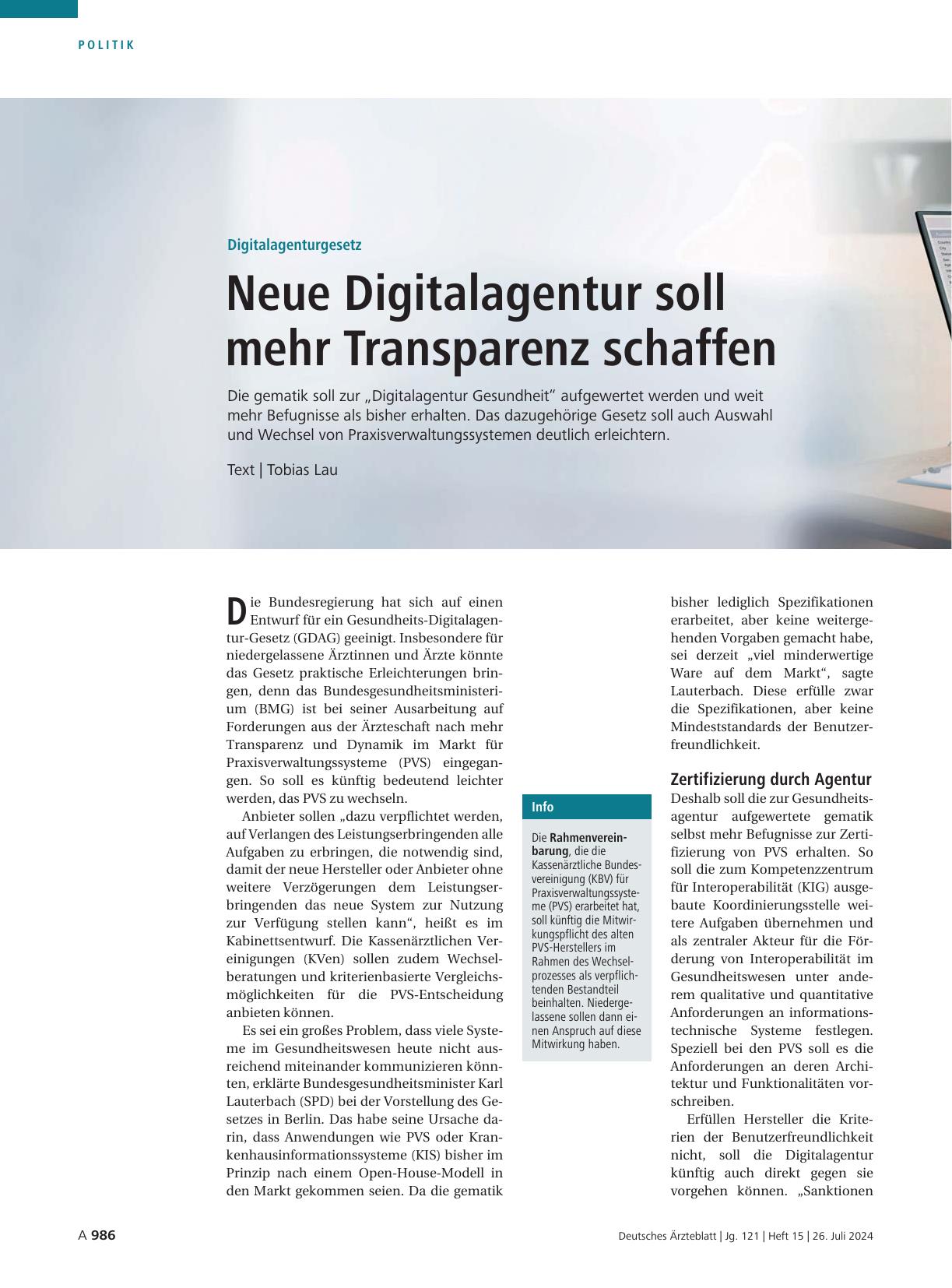 Vorschauseite 1: Digitalagenturgesetz: Neue Digitalagentur soll mehr Transparenz schaffen
