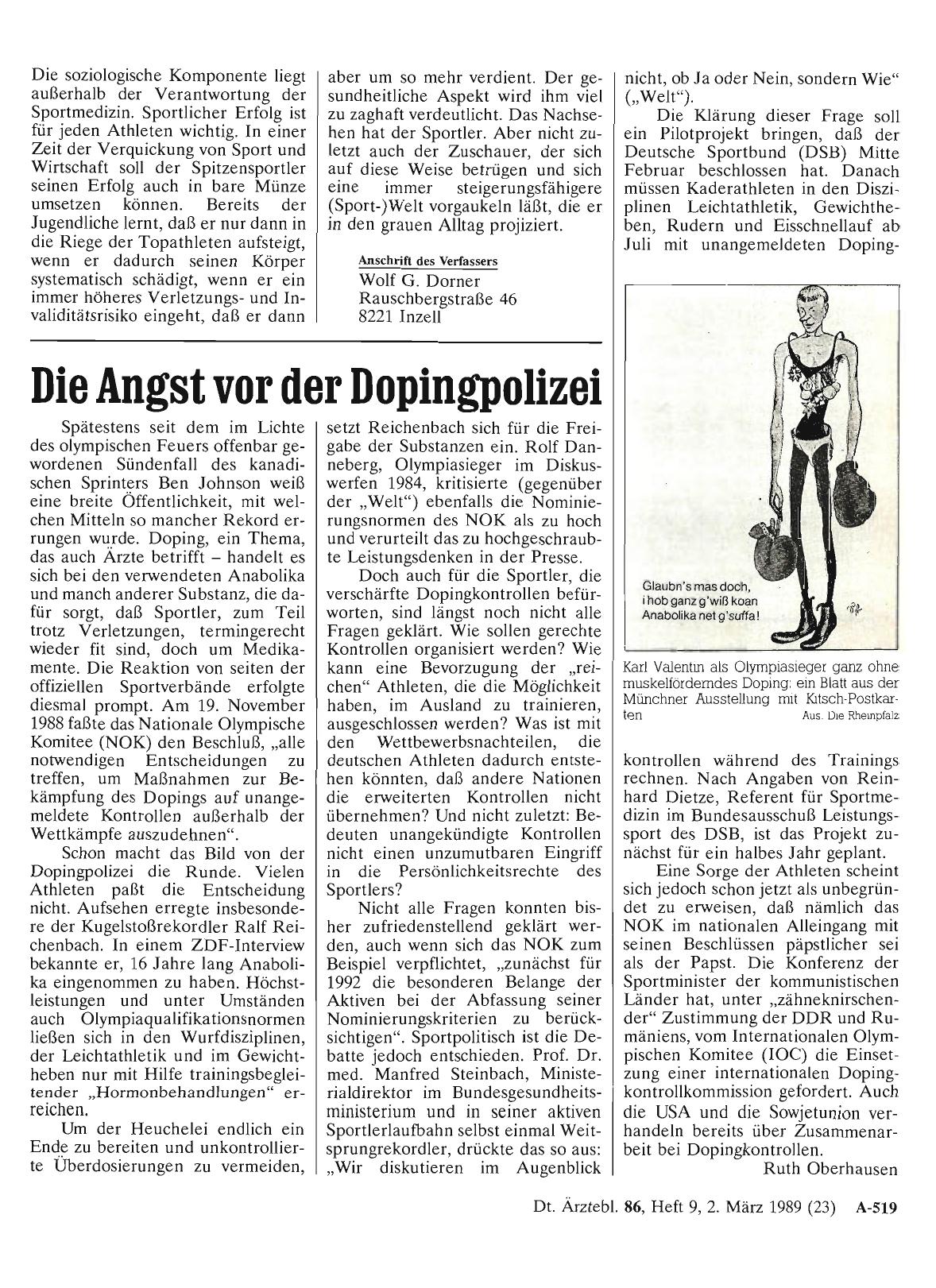 Vorschauseite 1: Die Angst vor der Dopingpolizei