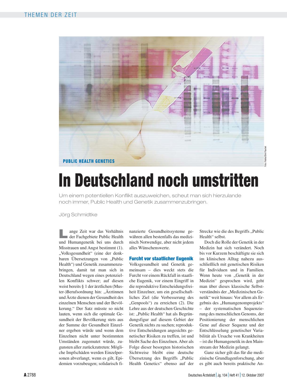 Vorschauseite 1: Public Health Genetics: In Deutschland noch umstritten