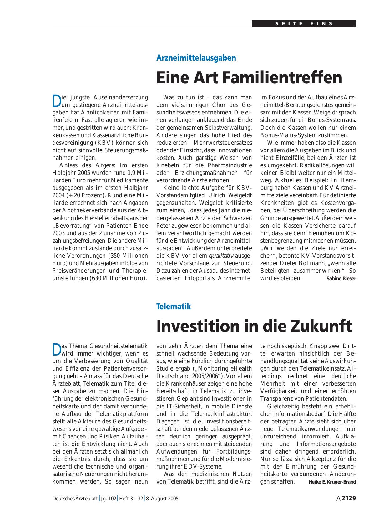 Vorschauseite 1: Arzneimittelausgaben: Eine Art Familientreffen
