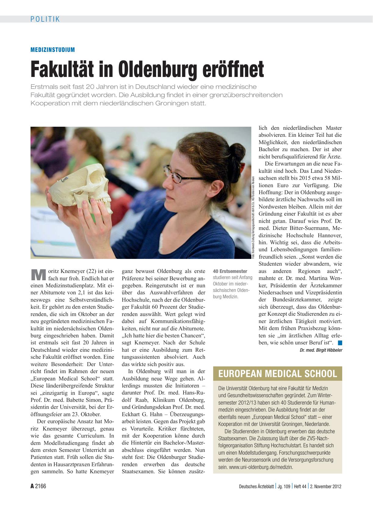Vorschauseite 1: Medizinstudium: Fakultät in Oldenburg eröffnet