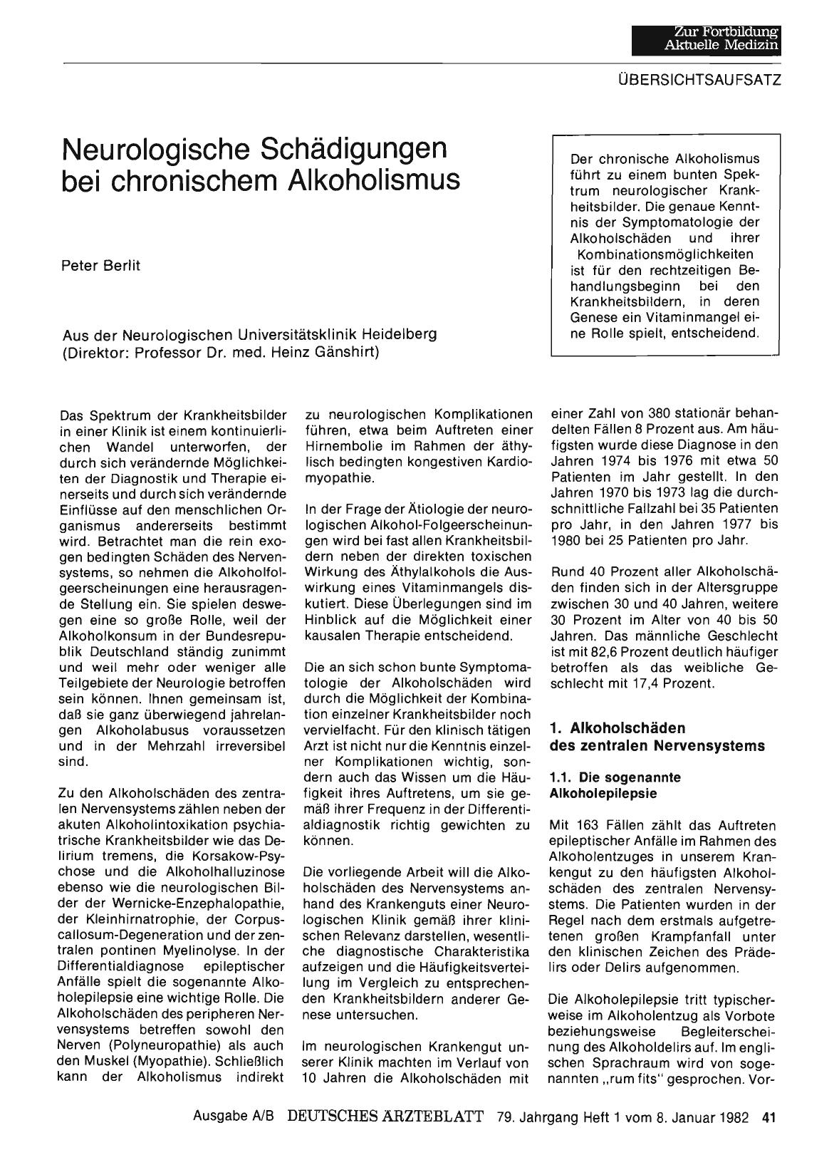 Vorschauseite 1: Neurologische Schädigungen bei chronischem Alkoholismus