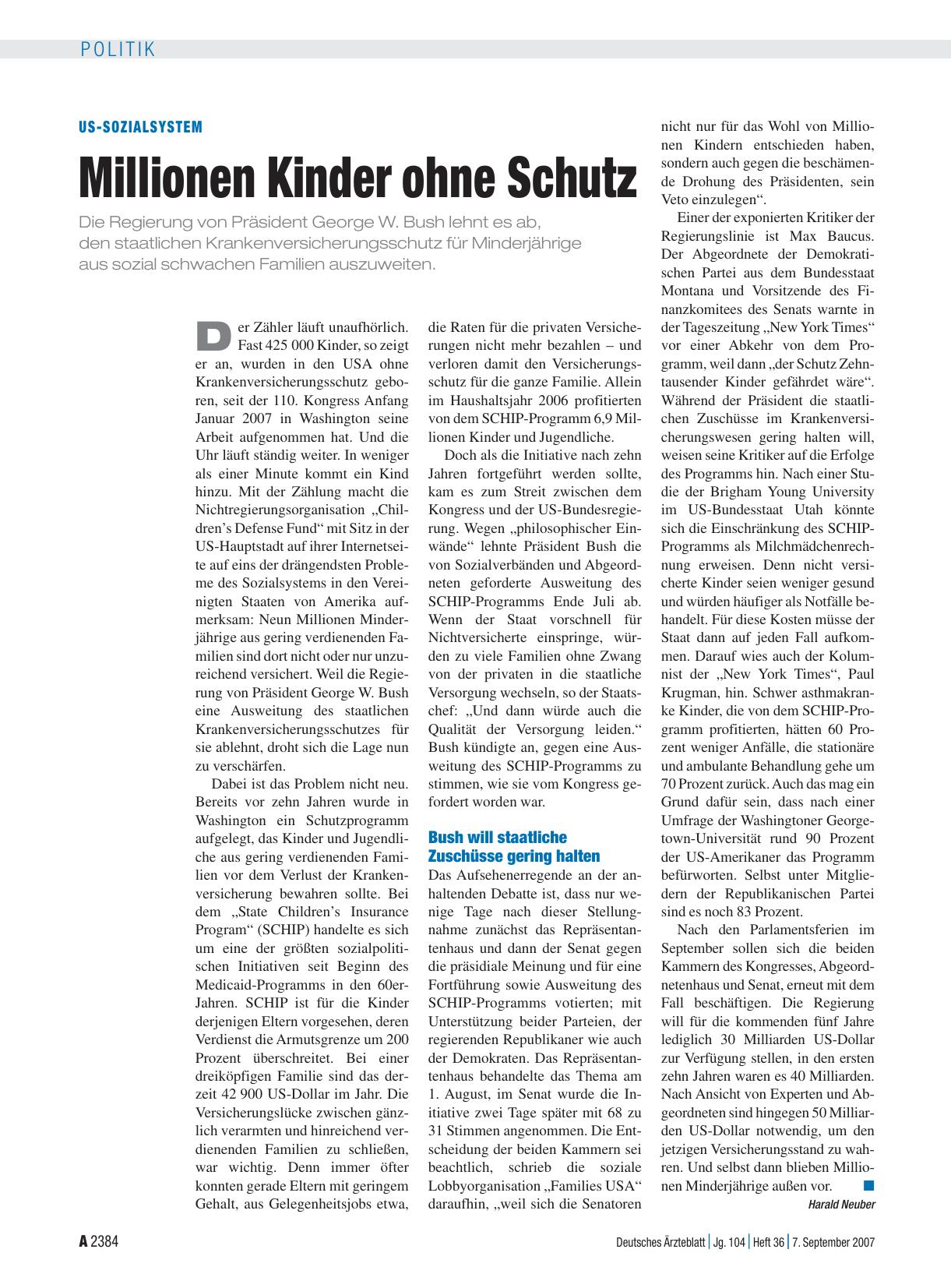 Vorschauseite 1: US-Sozialsystem: Millionen Kinder ohne Schutz
