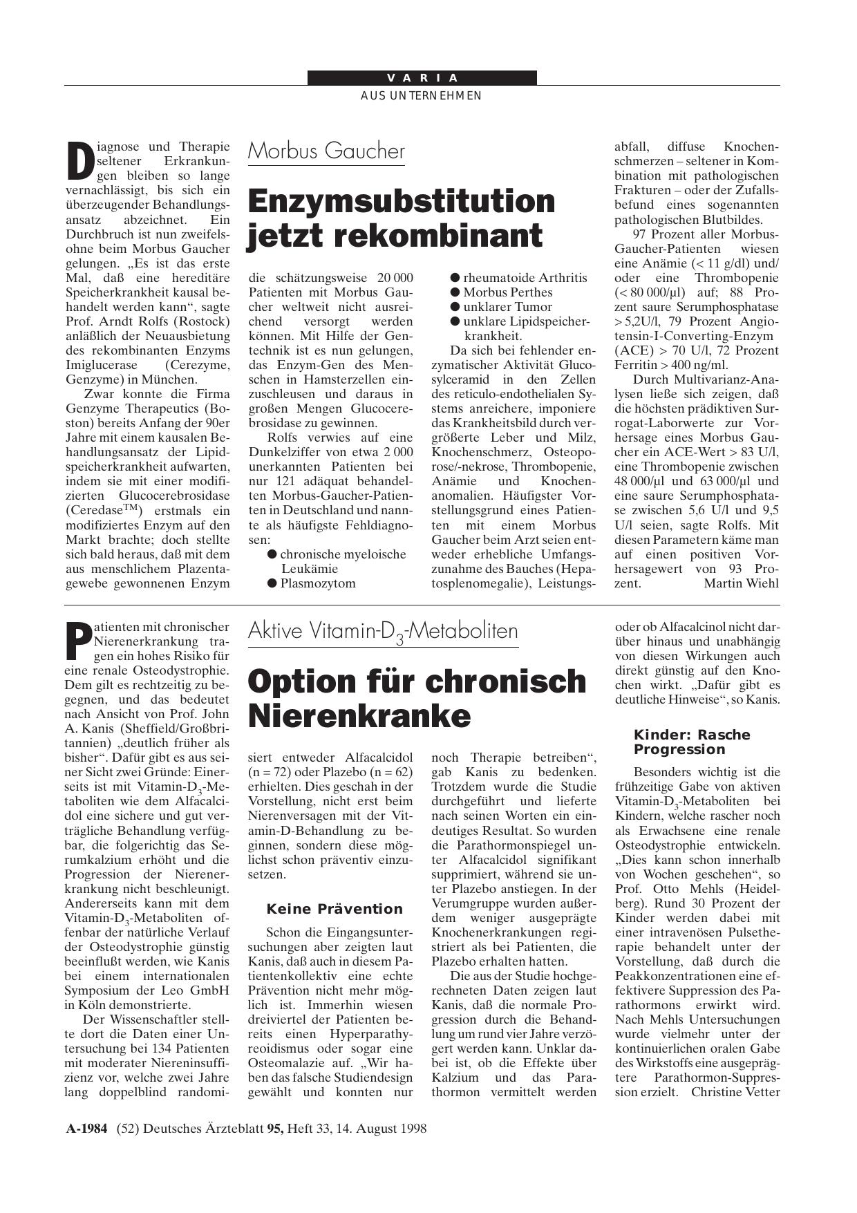 Vorschauseite 1: Morbus Gaucher: Enzymsubstitution jetzt rekombinant