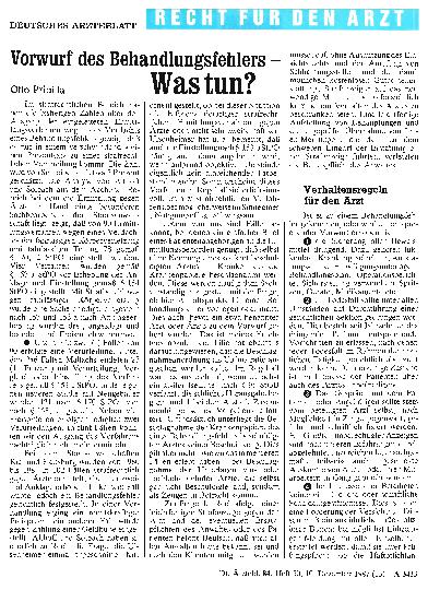 Vorschauseite 1: Vorwurf des Behandlungsfehlers - Was tun?