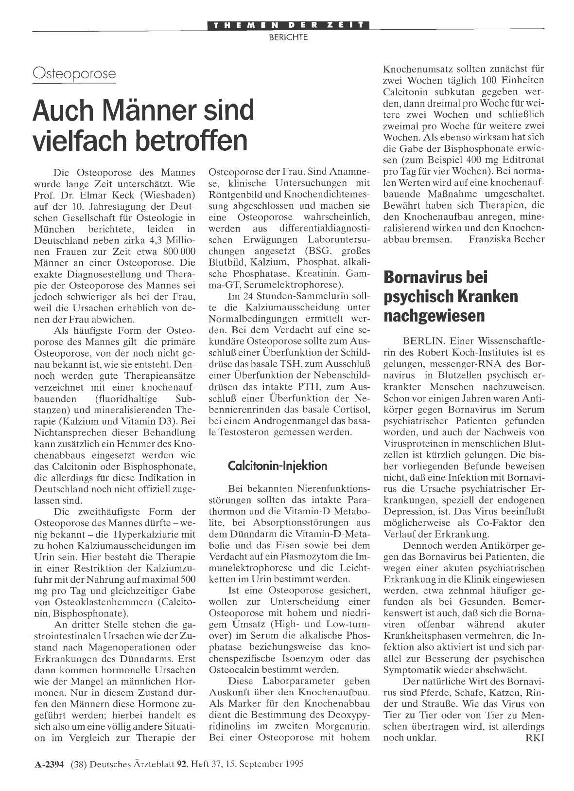 Vorschauseite 1: Bornavirus bei psychisch Kranken nachgewiesen