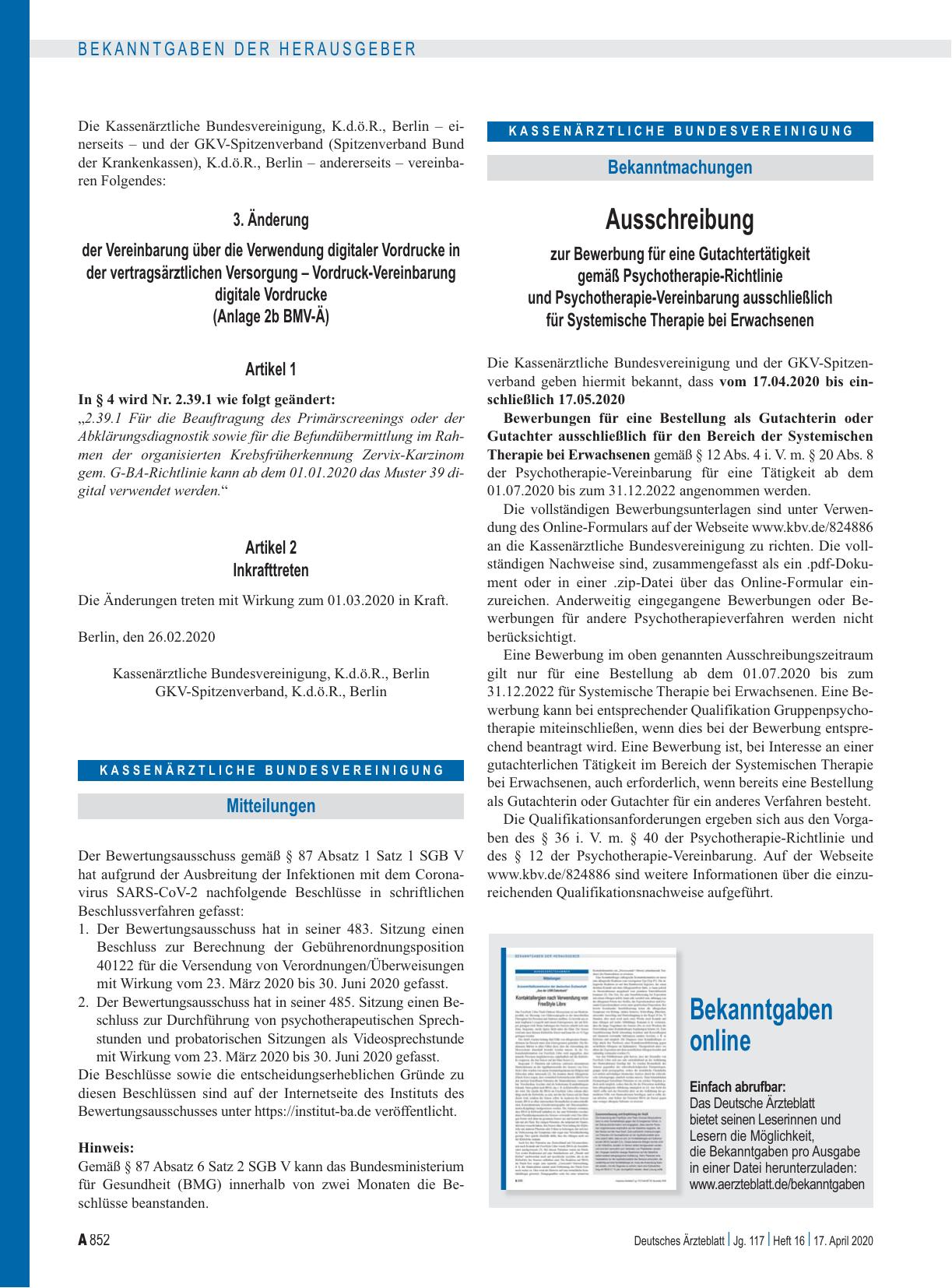 Vorschauseite 1: Bekanntgaben online