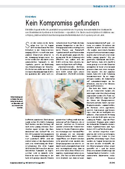 Vorschauseite 1: Biosimilars: Kein Kompromiss gefunden