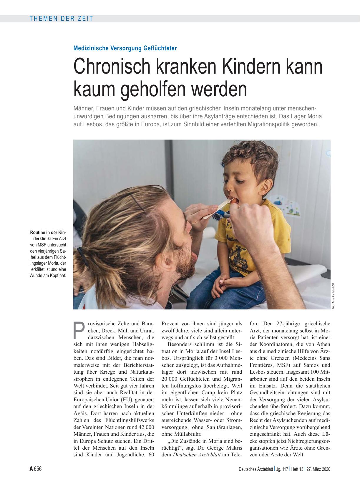Vorschauseite 1: Medizinische Versorgung Geflüchteter: Chronisch kranken Kindern kann kaum geholfen werden