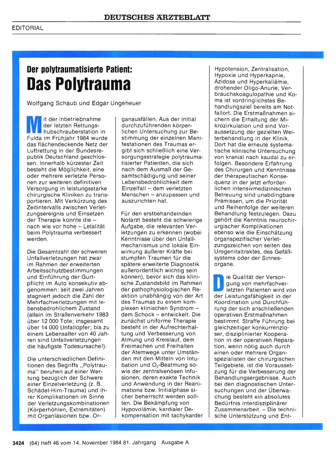 Vorschauseite 1: Der polytraumatisierte Patient: Das Polytrauma