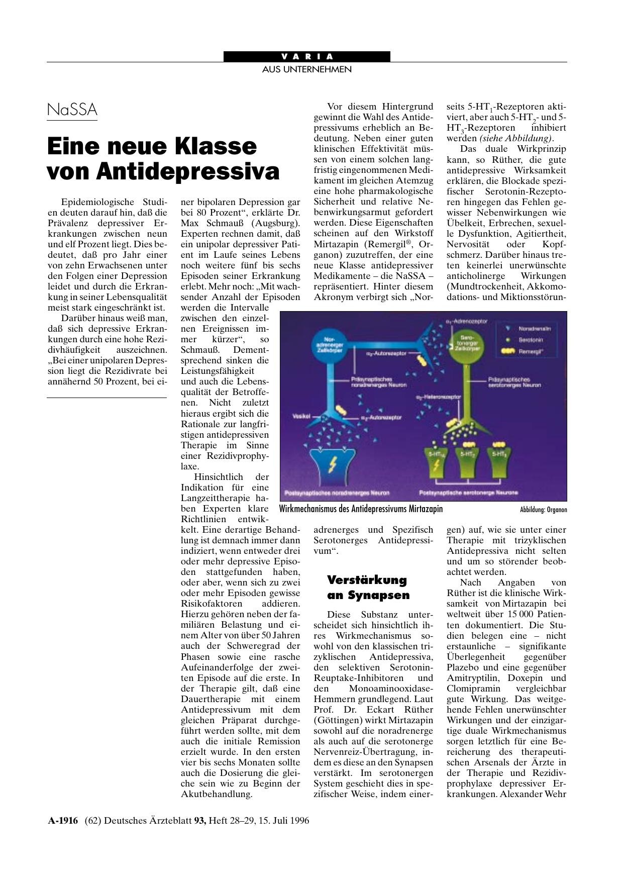 Vorschauseite 1: NaSSA: Eine neue Klasse von Antidepressiva