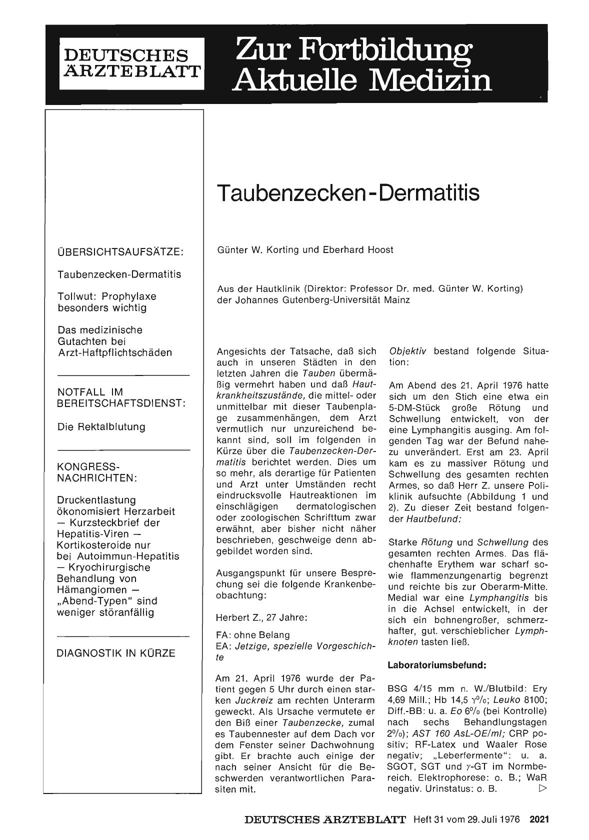 Vorschauseite 1: Taubenzecken - Dermatitis