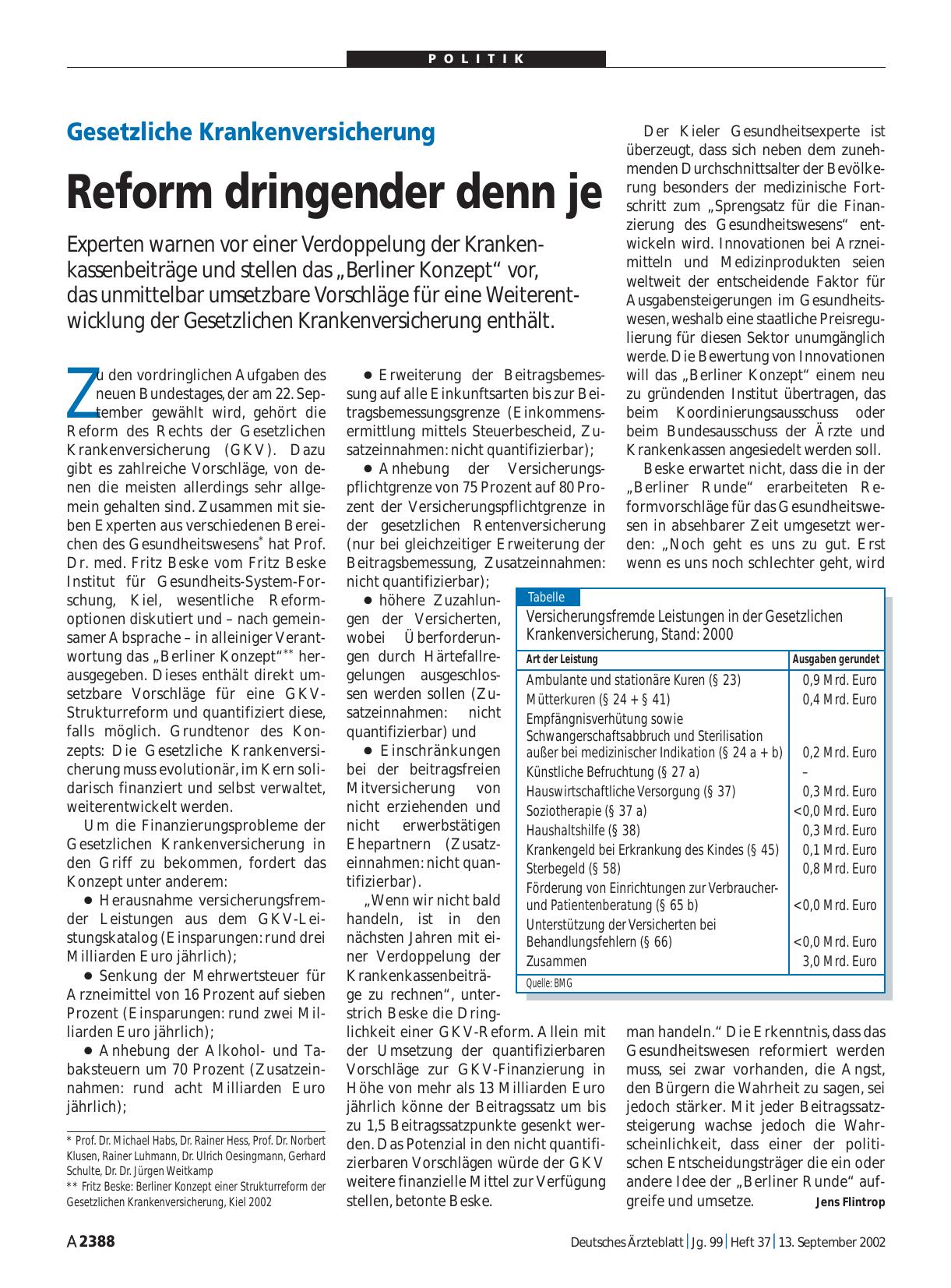 Vorschauseite 1: Gesetzliche Krankenversicherung: Reform dringender denn je