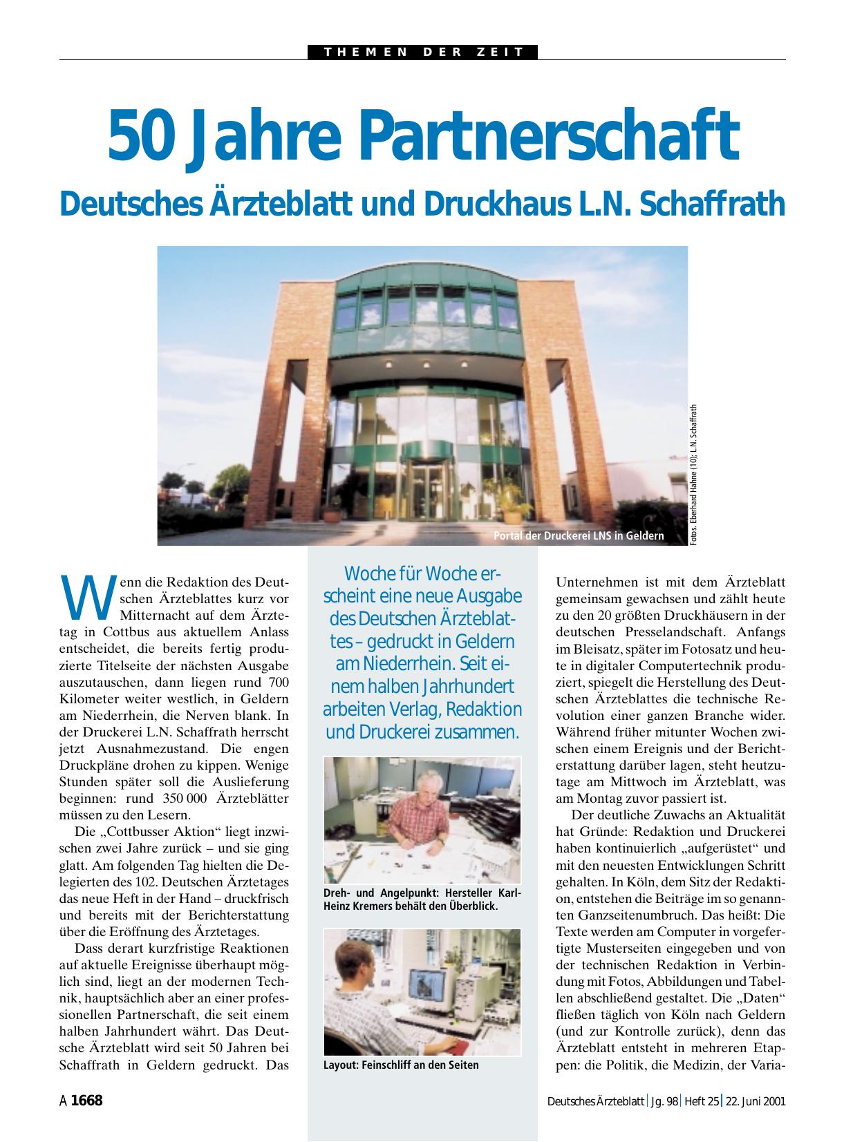 Vorschauseite 1: 50 Jahre Partnerschaft: Deutsches Ärzteblatt und Druckhaus L. N. Schaffrath