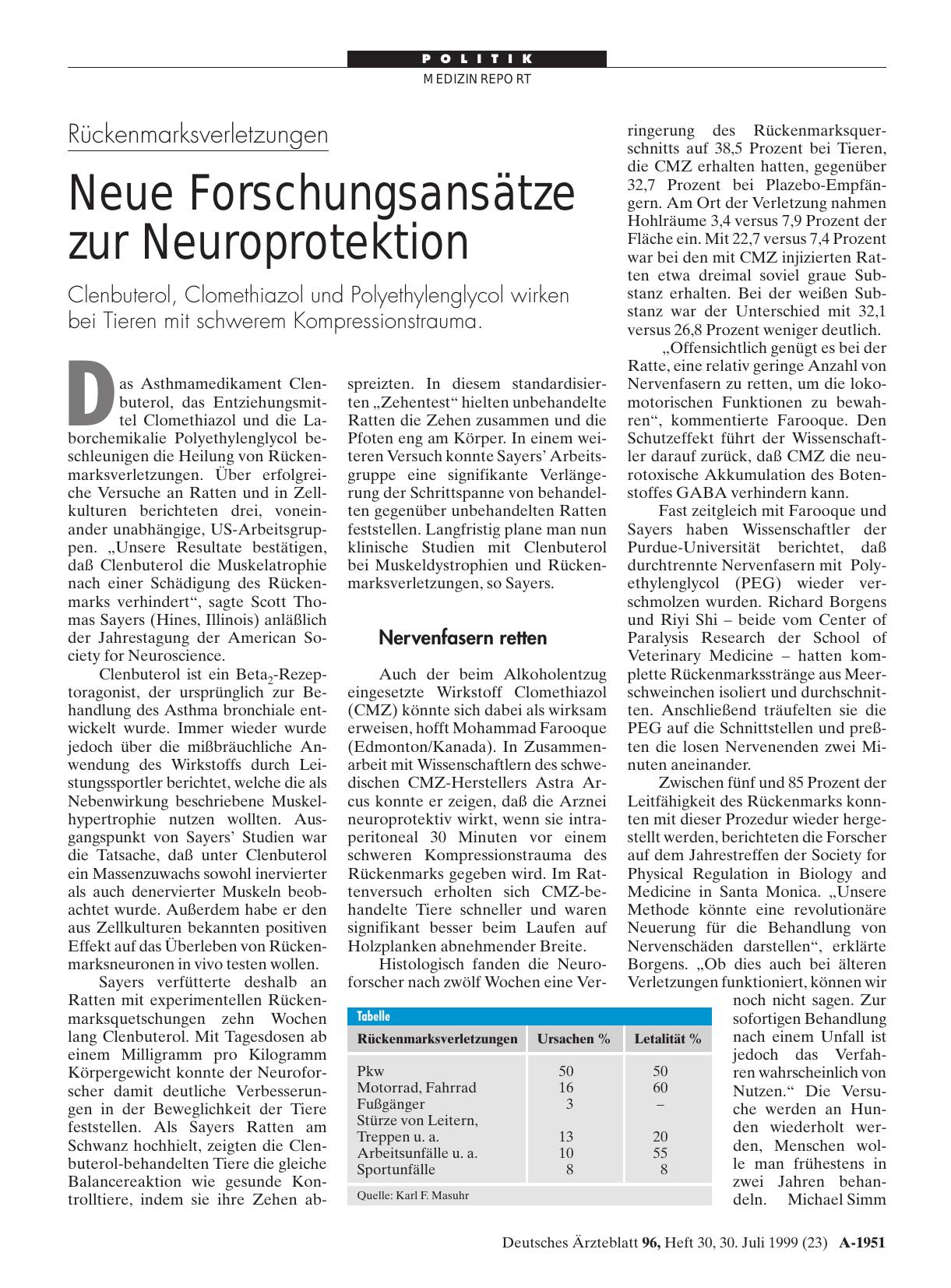 Vorschauseite 1: Rückenmarksverletzungen: Neue Forschungsansätze zur Neuroprotektion