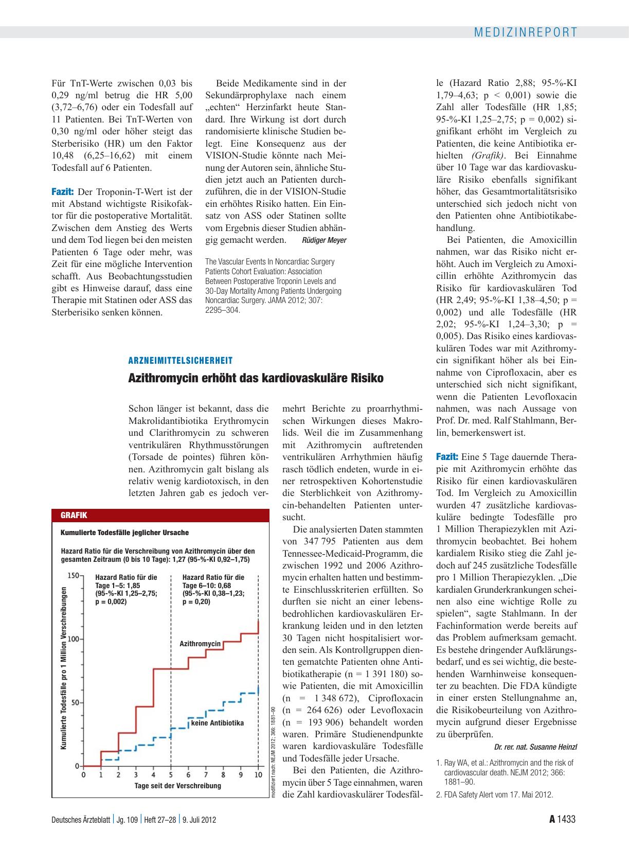 Vorschauseite 1: Arzneimittelsicherheit: Azithromycin erhöht das kardiovaskuläre Risiko