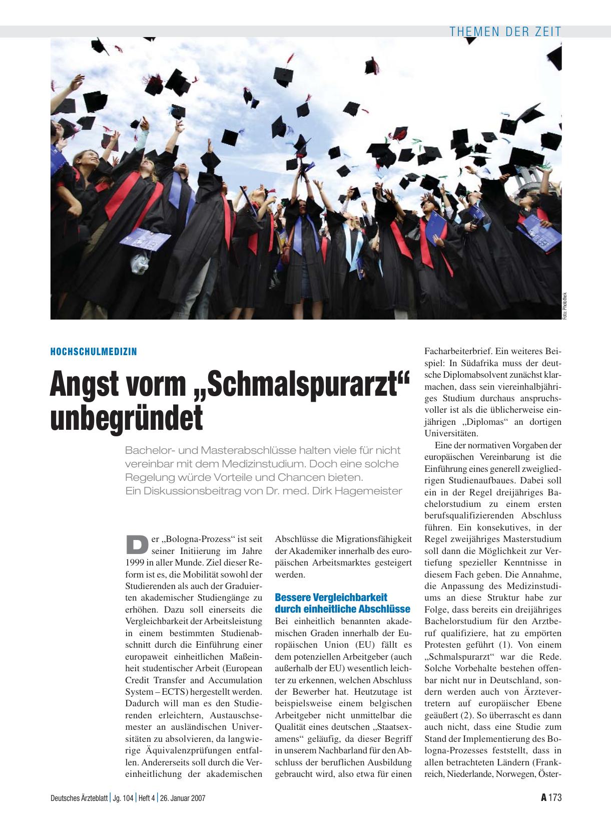 Vorschauseite 1: Hochschulmedizin: Angst vorm „Schmalspurarzt“ unbegründet