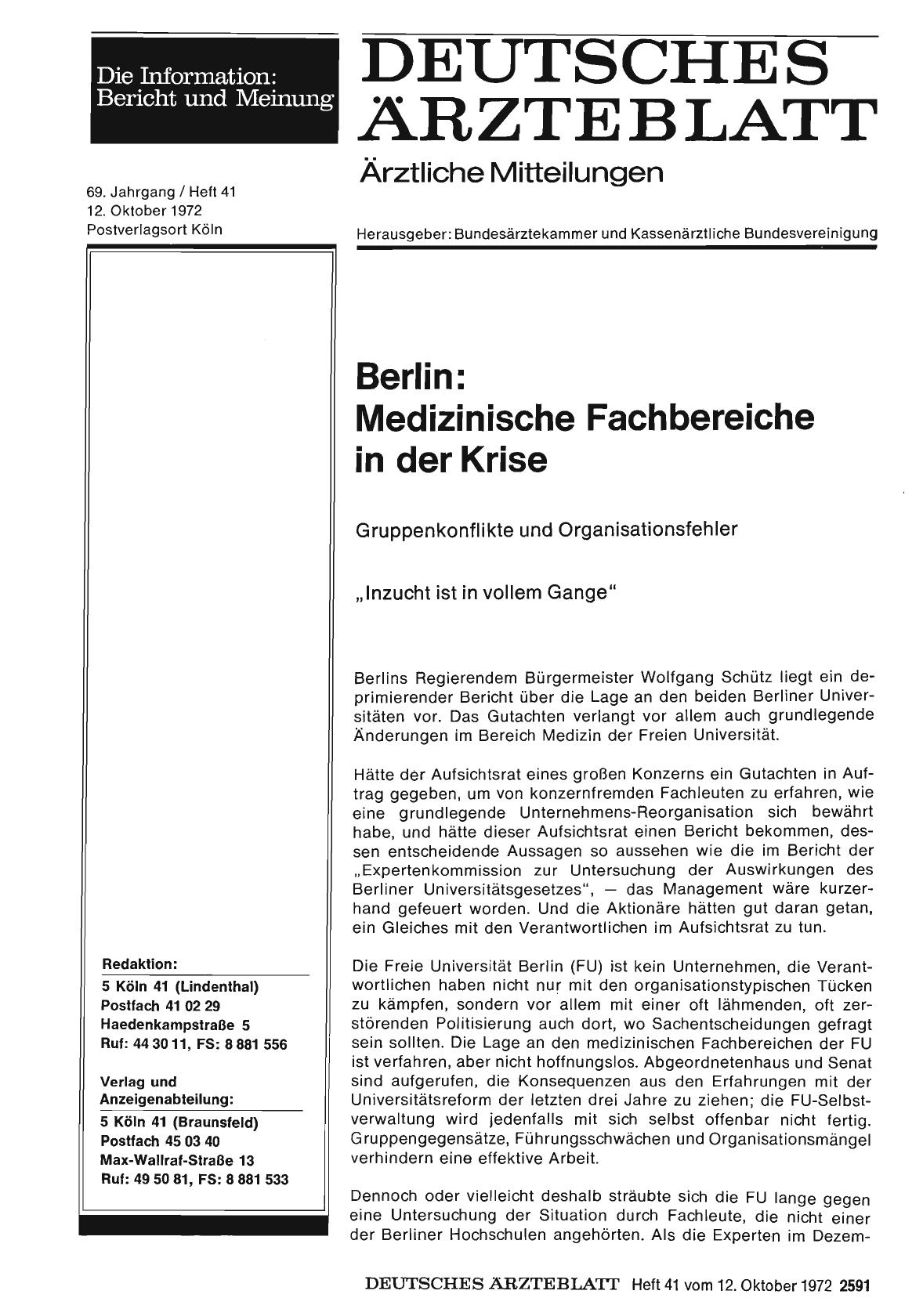 Vorschauseite 1: Berlin: Medizinische Fachbereiche in der Krise: Gruppenkonflikte und Organisationsfehler