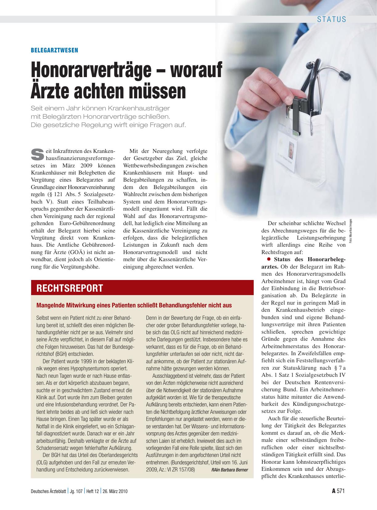 Vorschauseite 1: Belegarztwesen: Honorarverträge – worauf Ärzte achten müssen