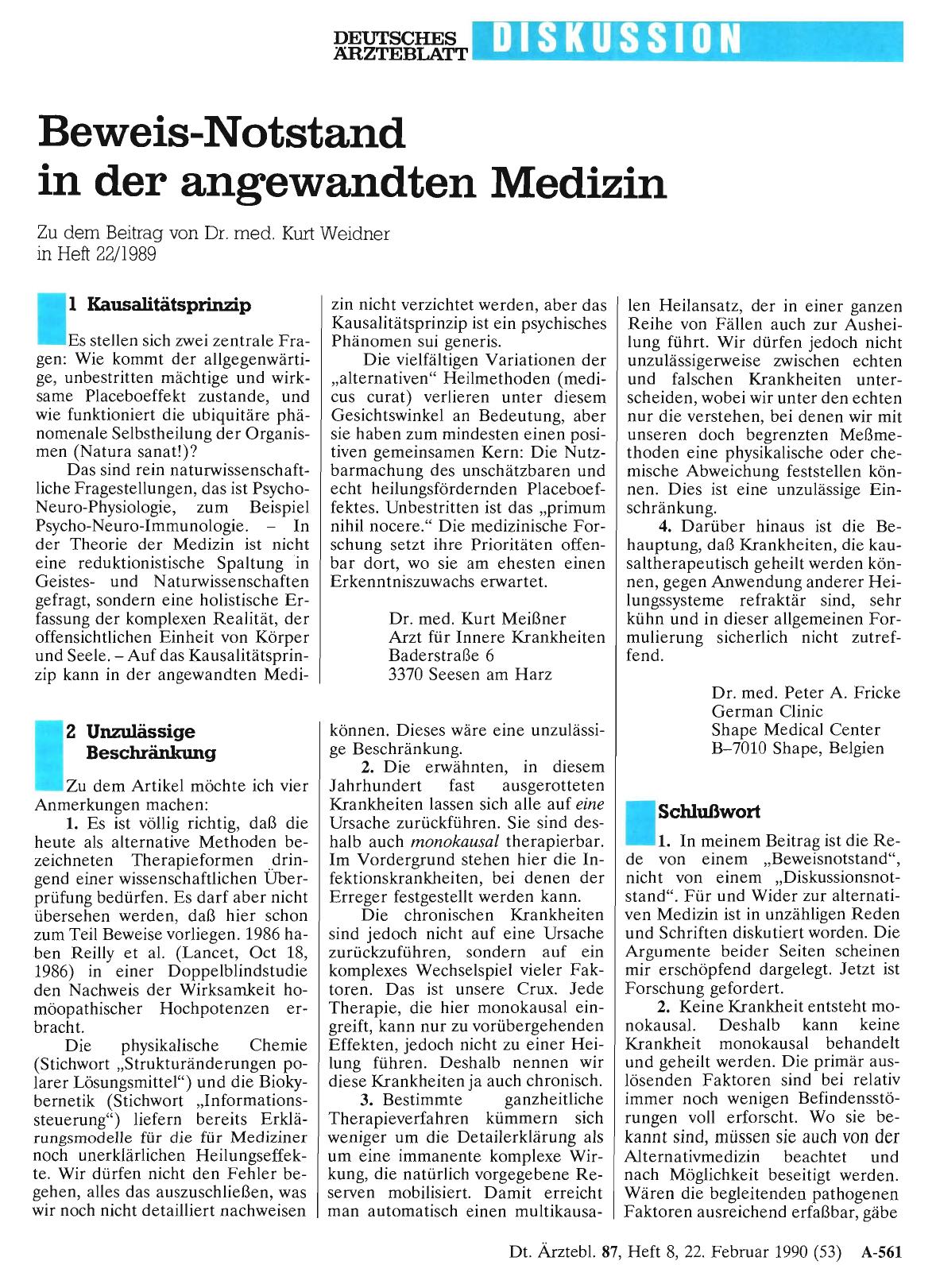 Vorschauseite 1: Beweis-Notstand in der angewandten Medizin: Schlußwort
